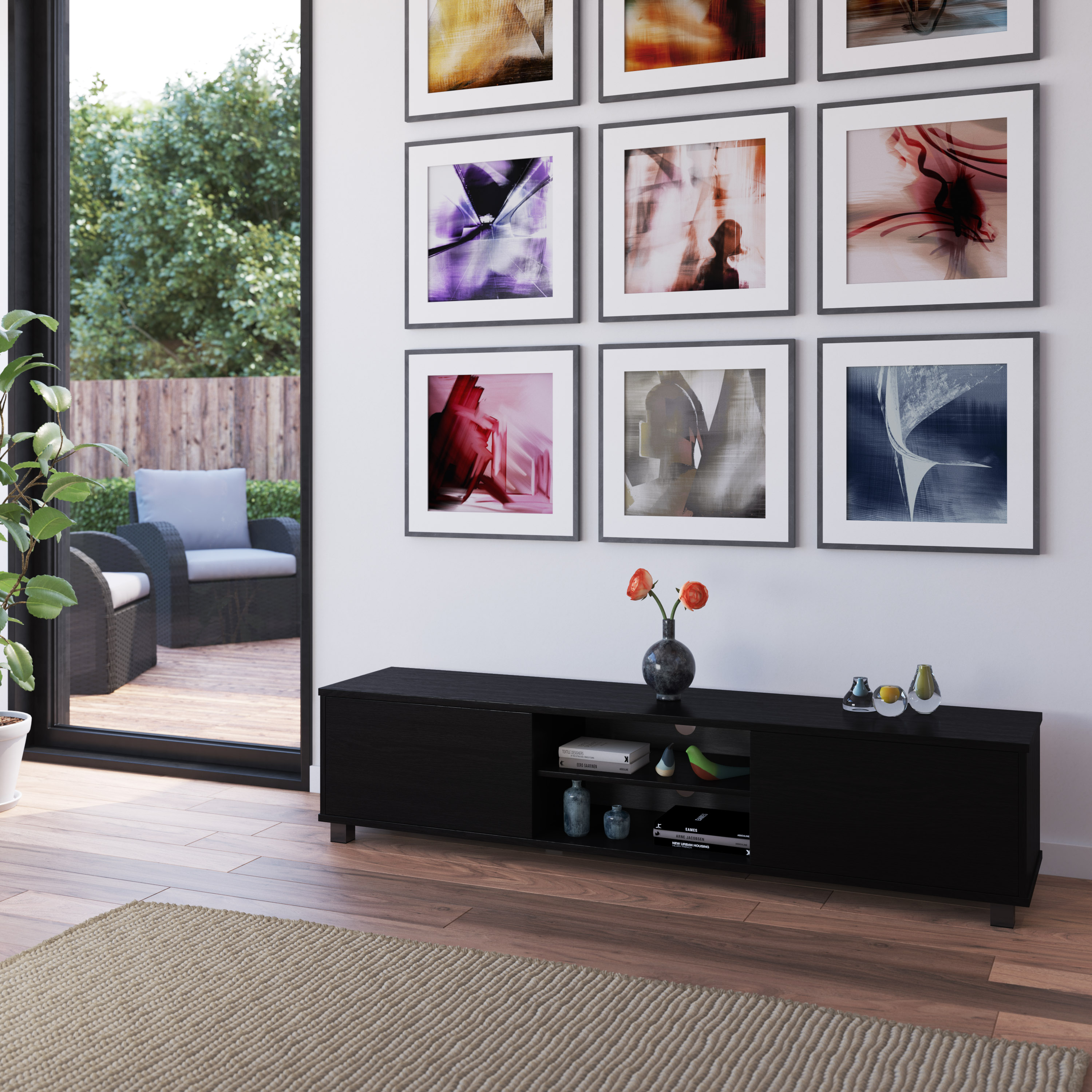 Hollywood Black MDF TV Stand with Cabinet and Shelves
