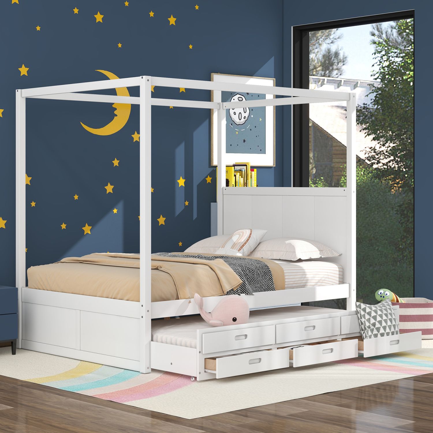 JASMODER GX001605AAK White Queen Composite Platform Bed with Storage