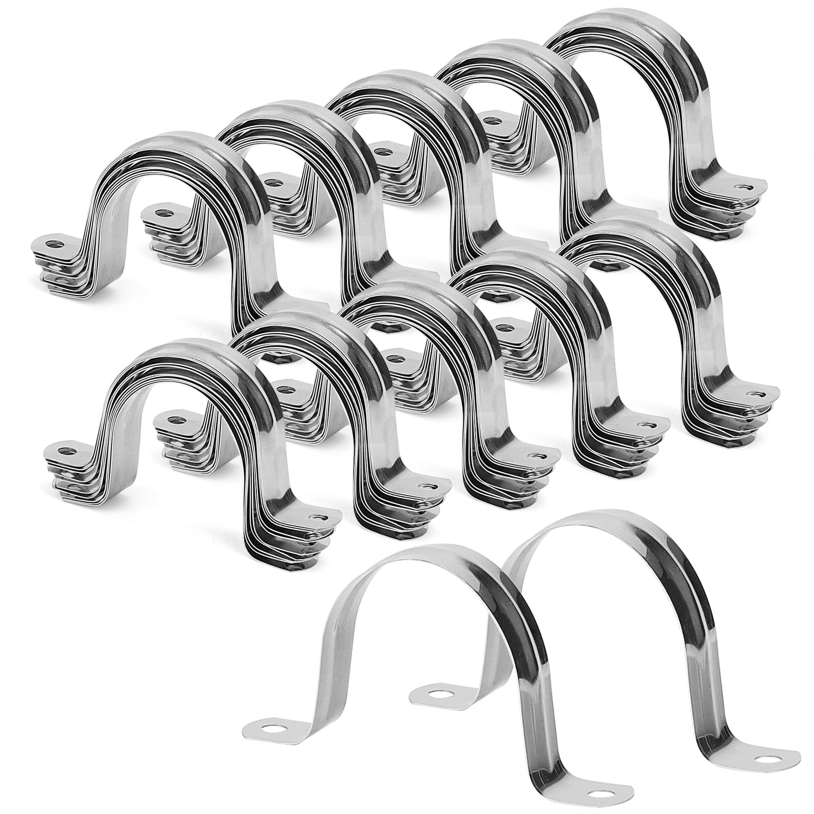 KHKFY 100 PCS 2 Inch U Pipe Strap Stainless Steel Bracket Clamp for PVC Pipe 50mm Diameter durable home and garden accessory #LKH0819H474