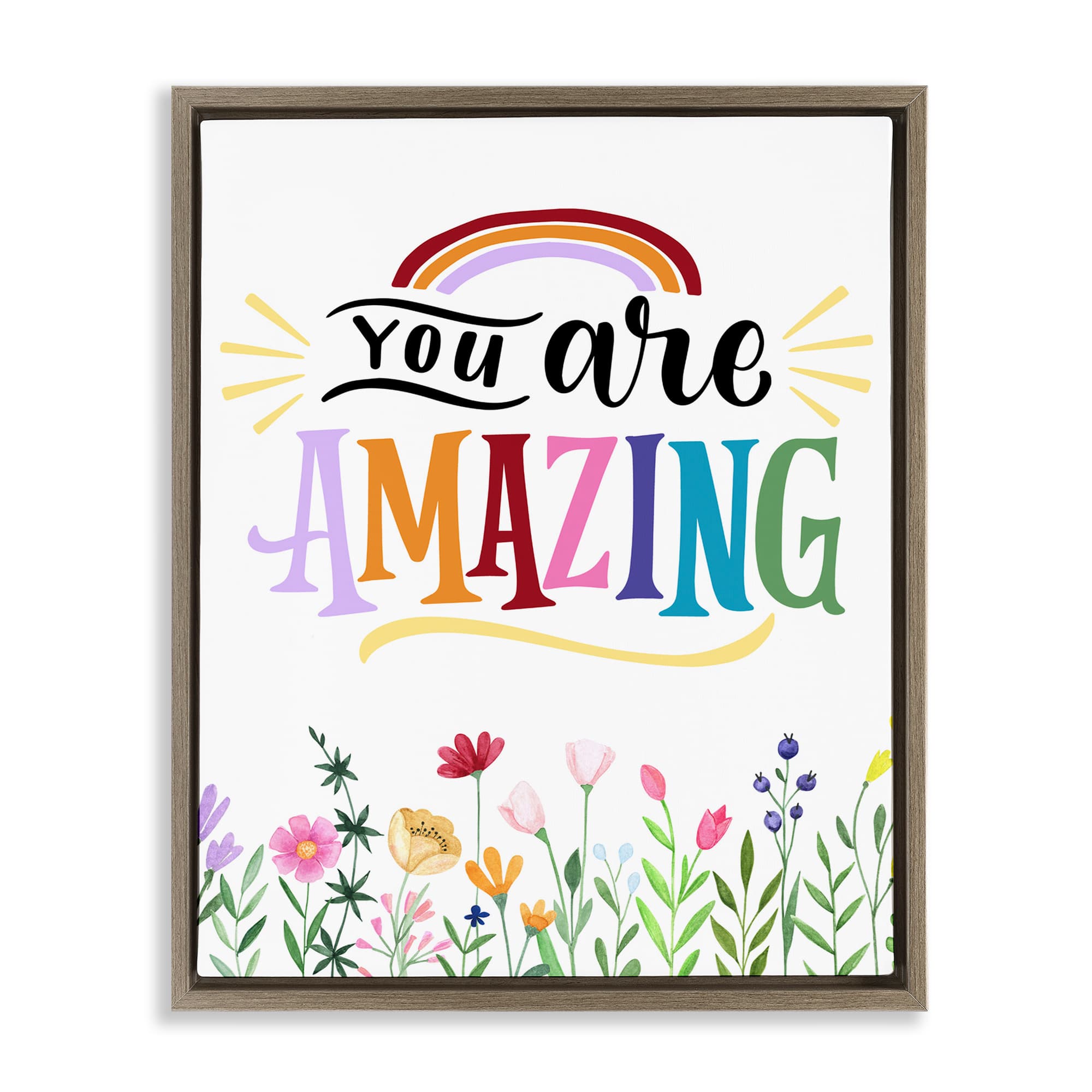 Stupell Industries BS-427-FFE-16X20 You Are Amazing Encouragement Brown Framed Floater Canvas Wall Art By Kim Allen 17 x 21