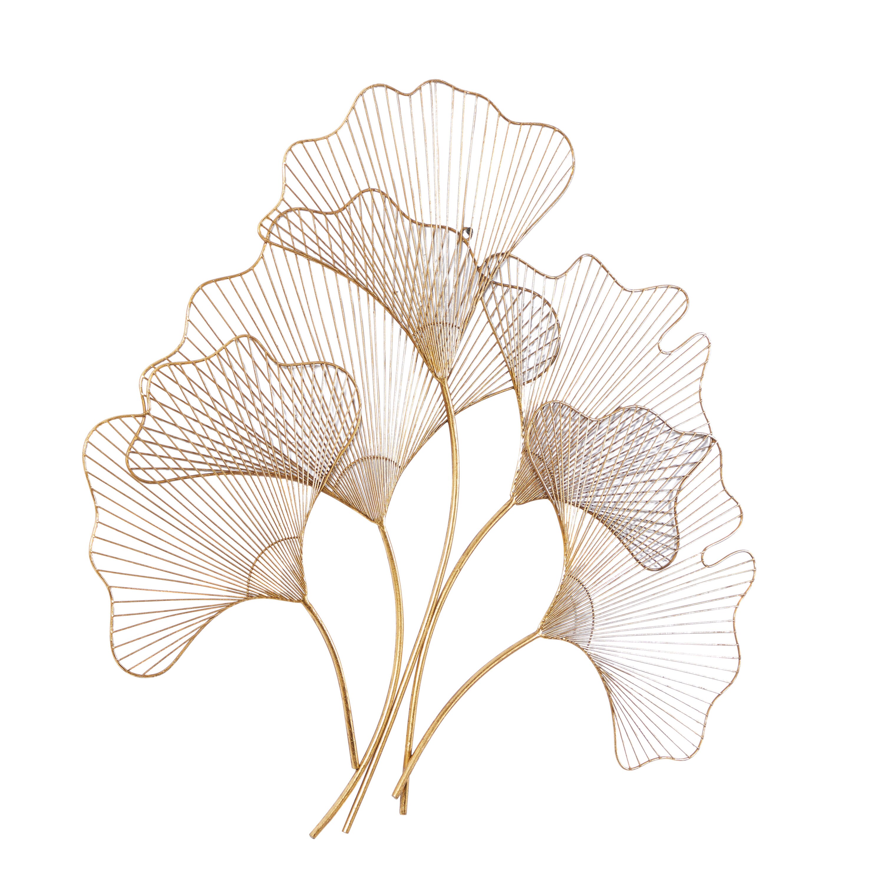 Elegant Gold Gingko Leaf Cluster Wall Sculpture, 38" x 34"