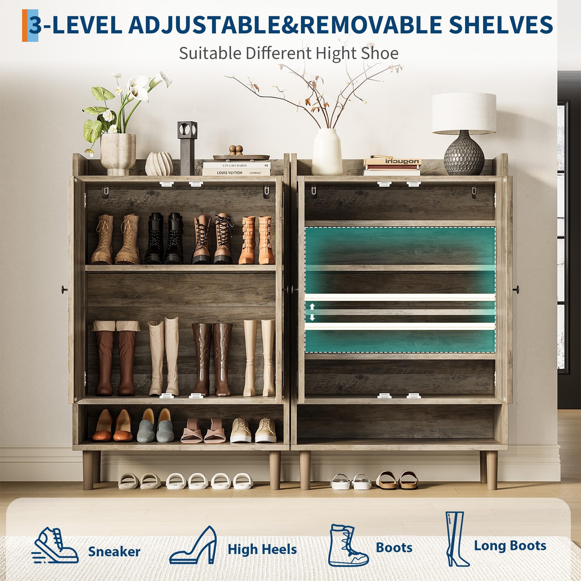 GarveeLife 6-Tier Shoe Cabinet with Doors Tall Shoe Storage for 25-30 ...