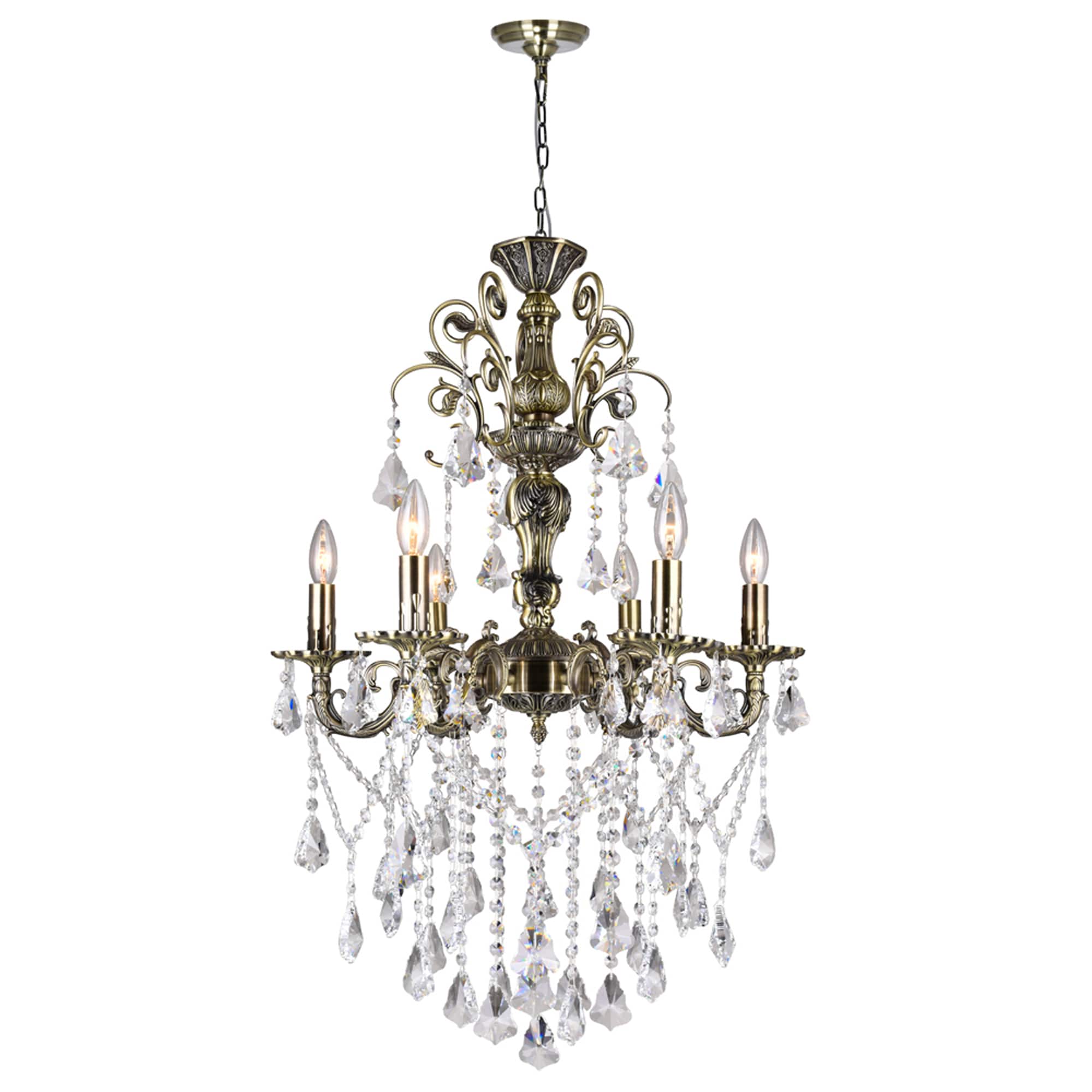 Antique Brass and Crystal 6-Light Mini Chandelier