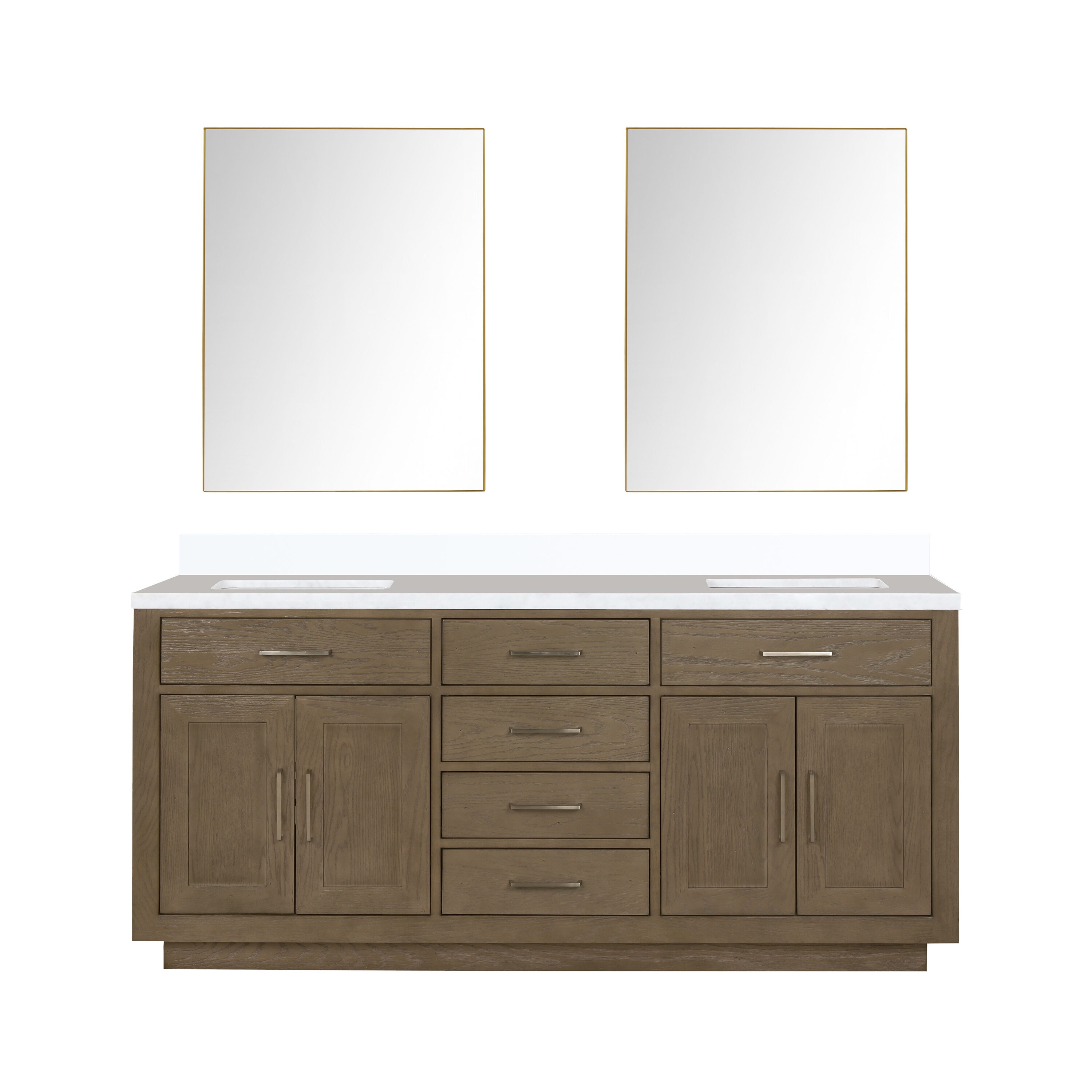 Lexora LVGI72DR310 Gilroy 72-in Grey Oak Undermount Double Sink Bathroom Vanity with White Cultured Marble Top (Mirror Included)