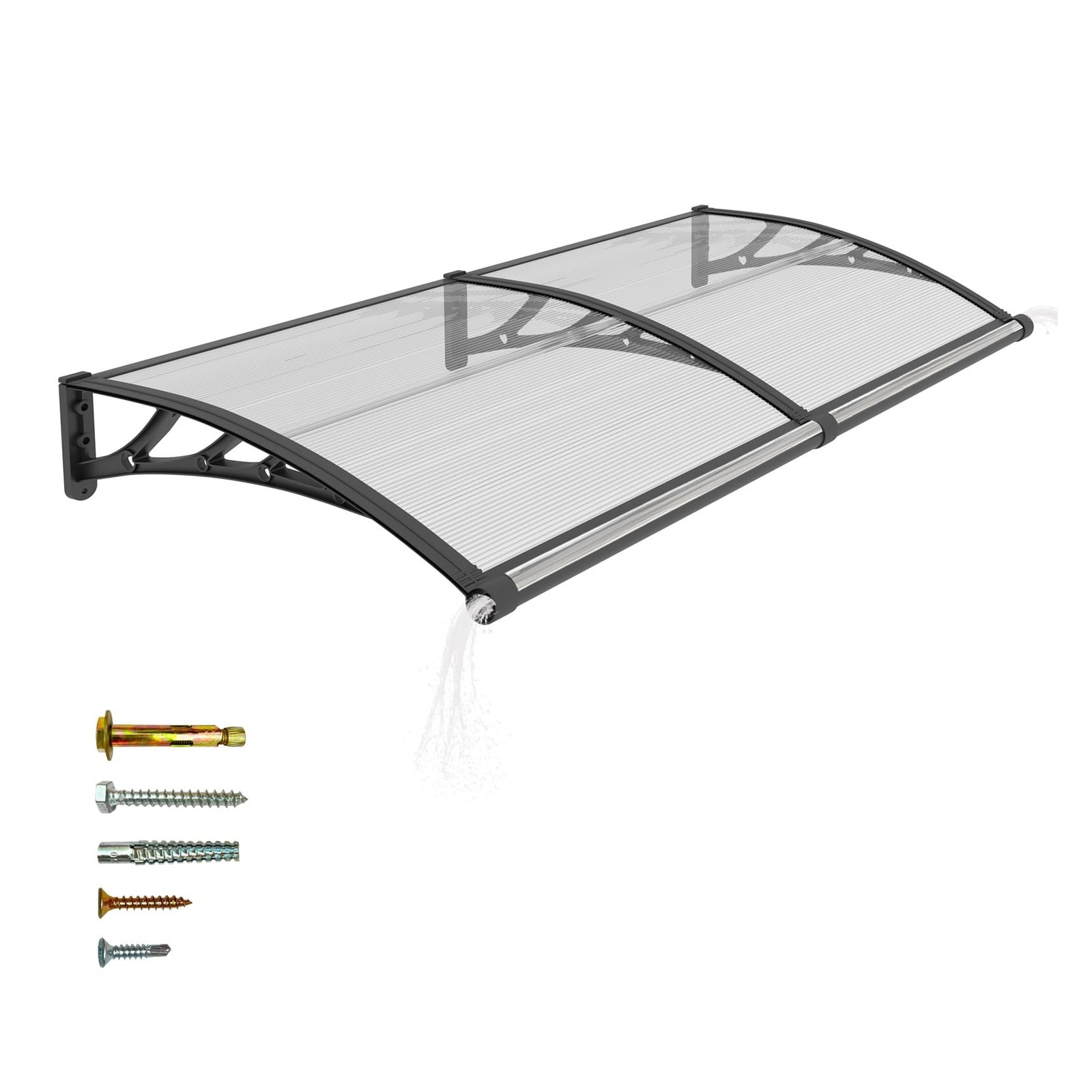 Ahfiwaso  Window and Door Awning Exterior 40x60 Inch Polycarbonate Outdoor Overhang Canopy with Drainage UV Rain Snow Sunlight Protection for