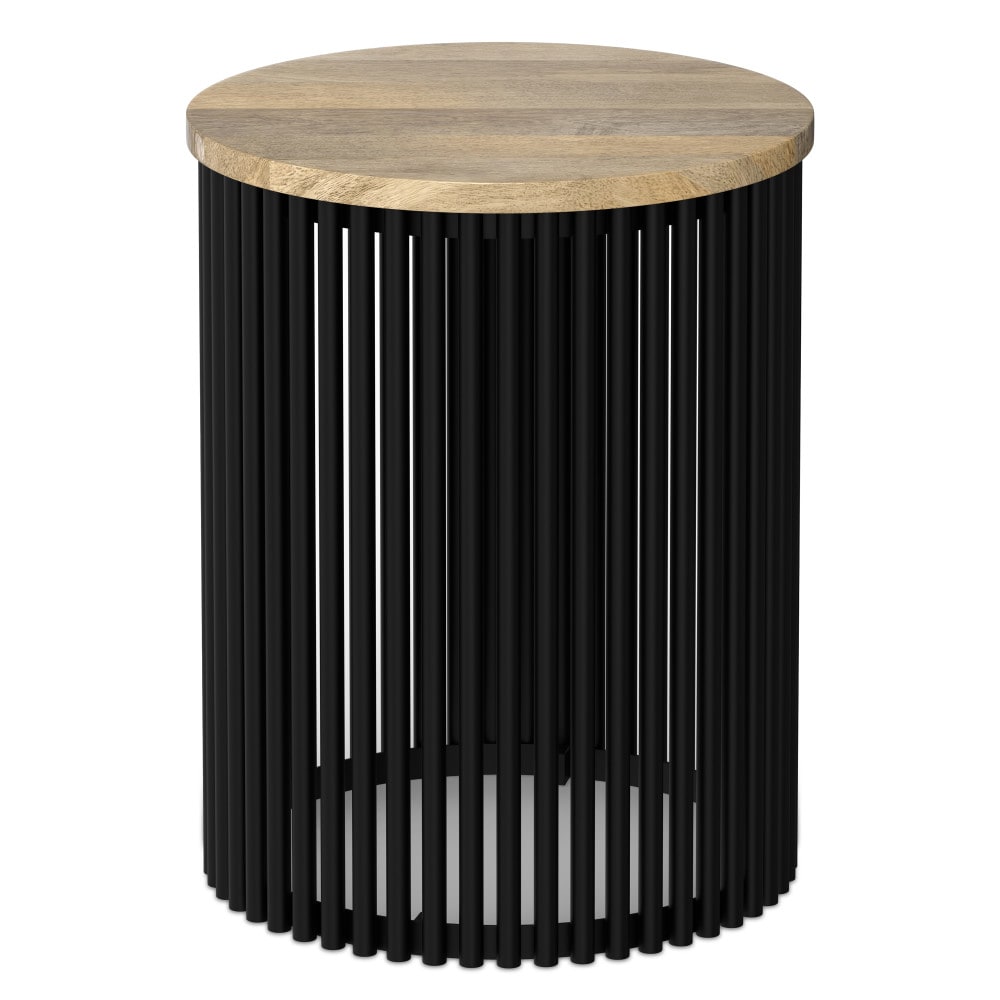 Simpli Home Demy 20-in W x 25-in H Natural, Black Wood Round Industrial End Table