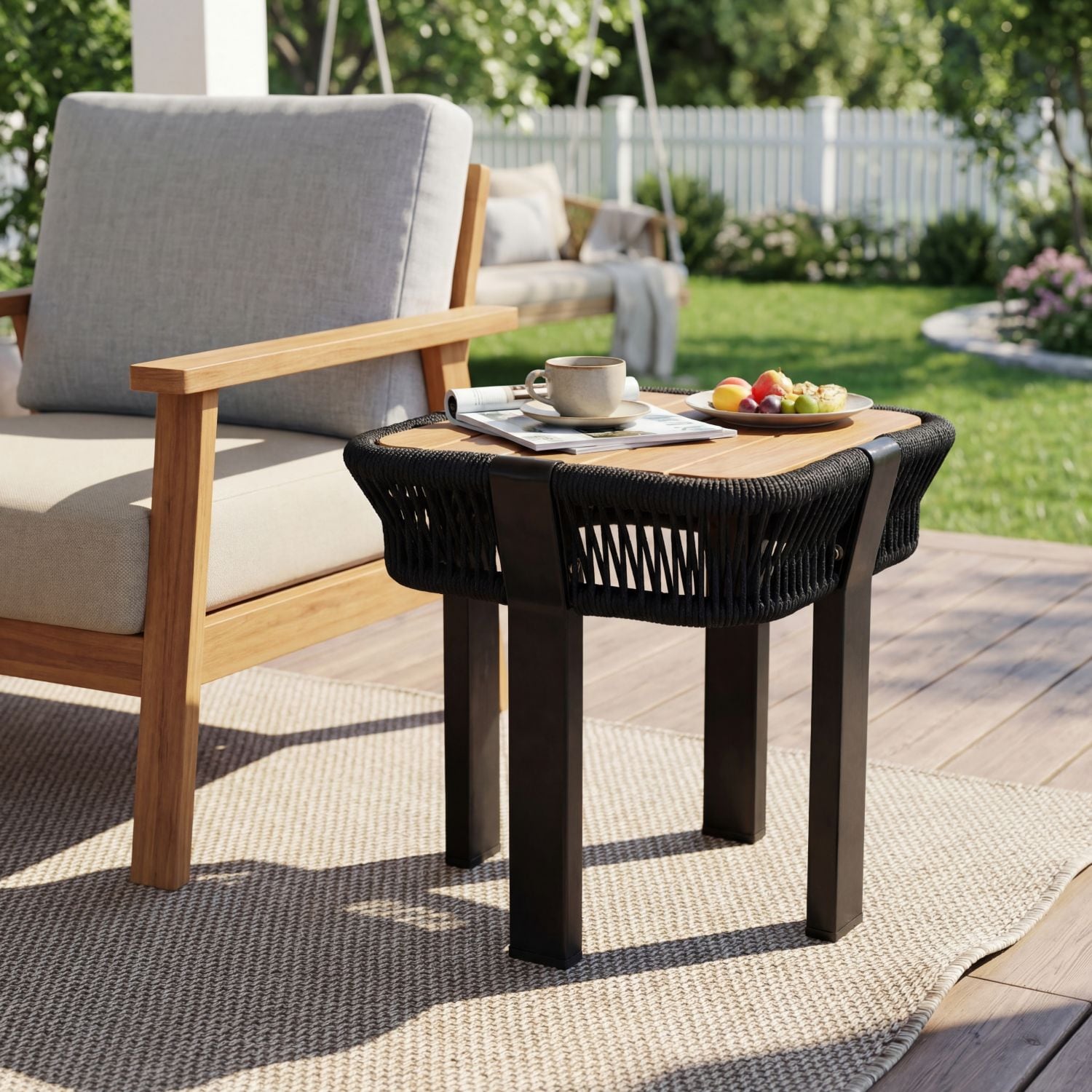 Blisstyle - Promir Square Woven Outdoor End Table 18.11-in W x 18.11-in L
