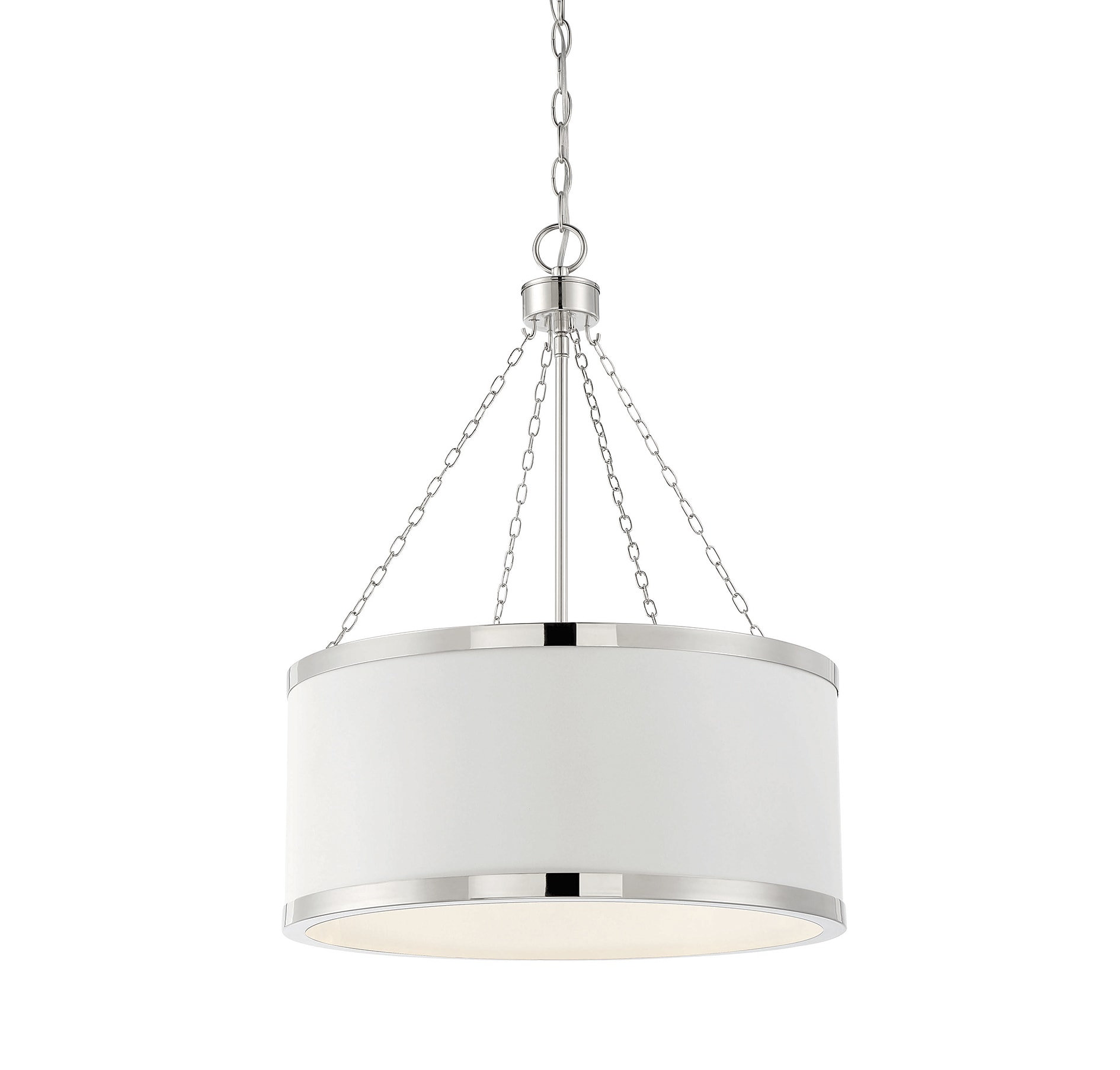 Delphi White Drum Pendant with Polished Nickel Accents