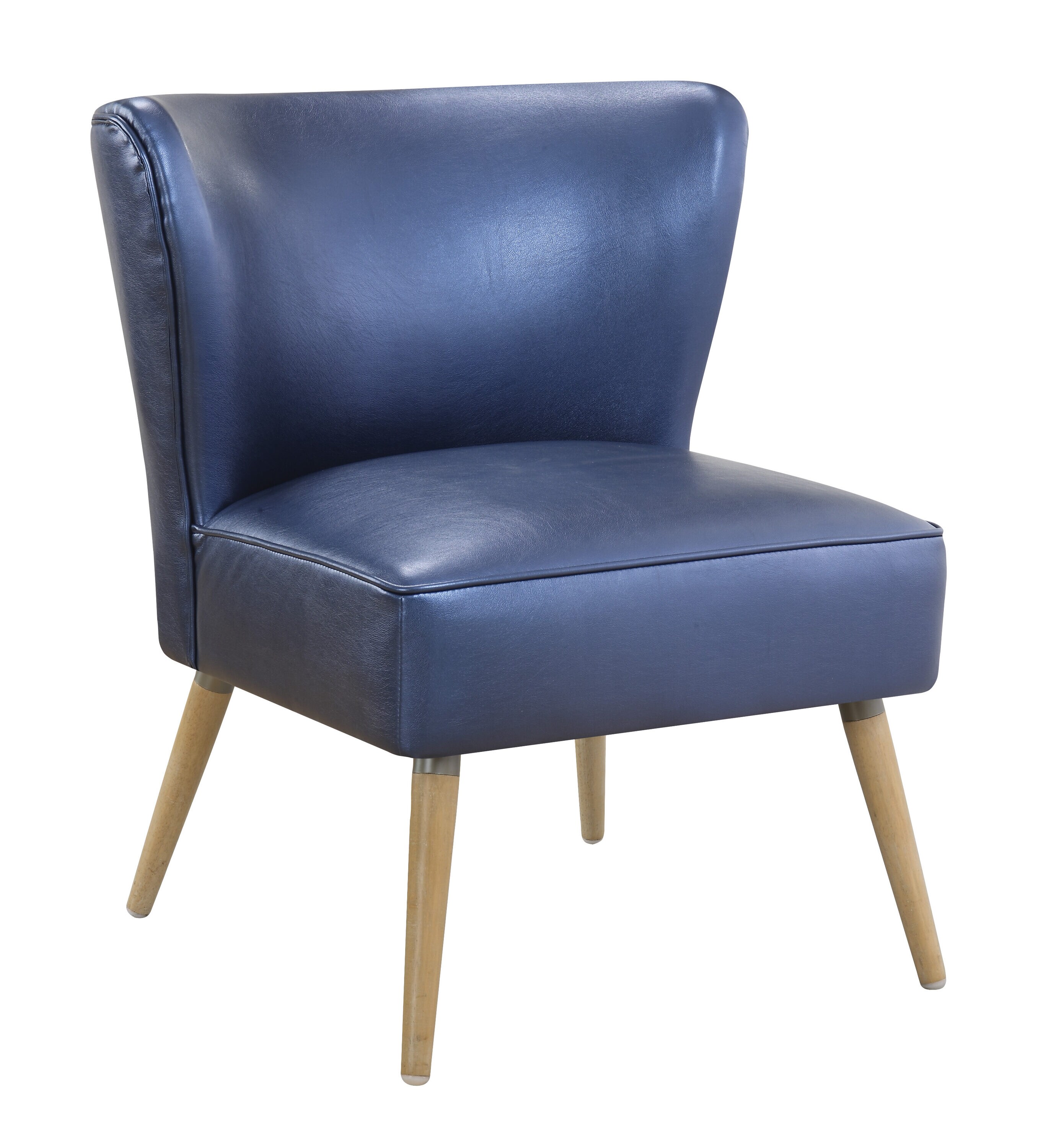 Sizzle Azure Mid-Century Modern Accent Chair in Faux Leather and Wood