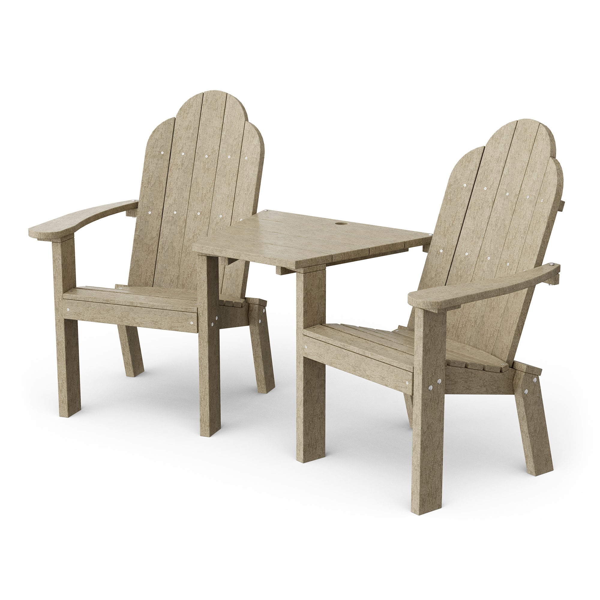 Wildridge LCC-229-WW Classic Tete-A-Tete Set of 2 Weathered Wood HDPE Frame Stationary Adirondack Chair with Slat Seat