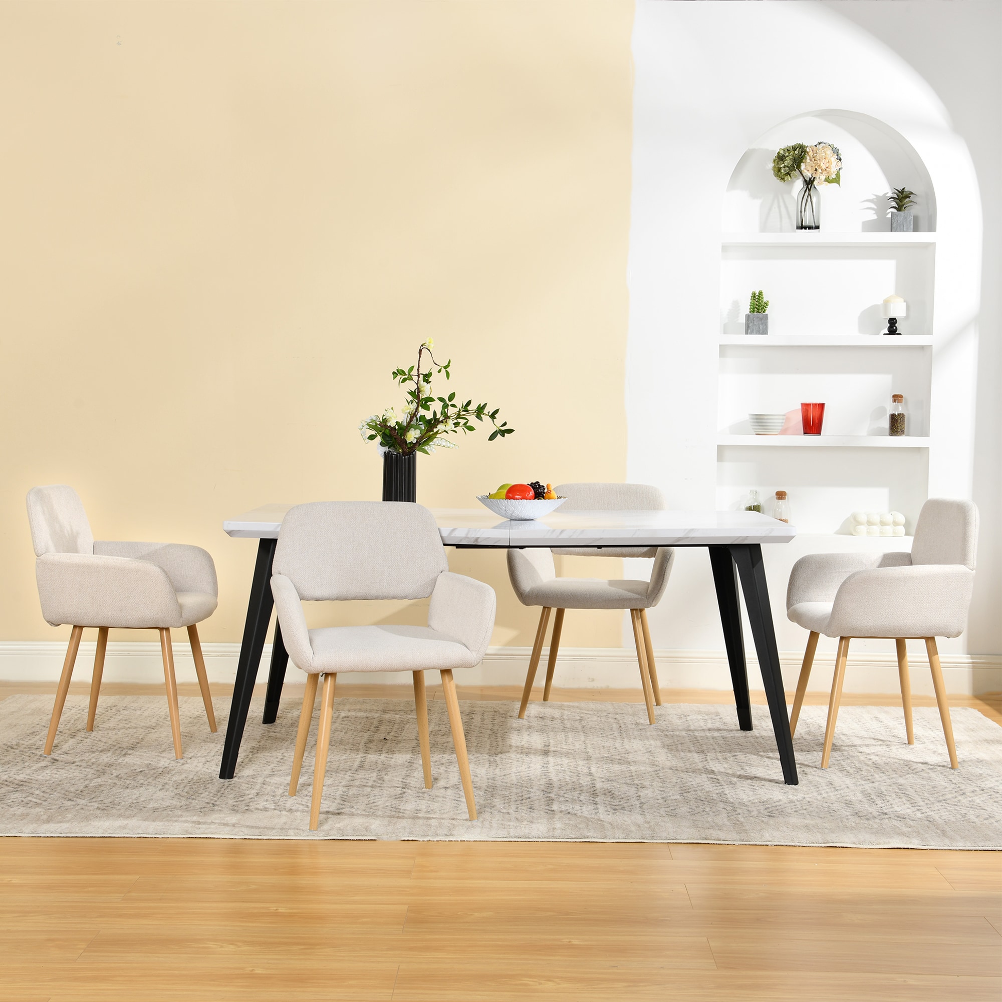 Homy Casa MAYFAIR BEIGE 4 Beige Upholstered Dining Chair with Oak Color Metal Legs and High Back (Set of 4)