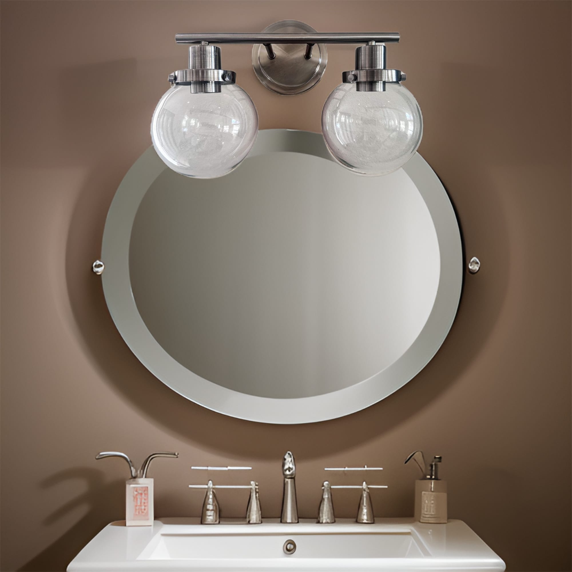 BABOOM BOM-P148050-OR 2-Light Bathroom Vanity Light Fixture 15.5-in 2 -Light Brushed Nickel Vintage Vanity light