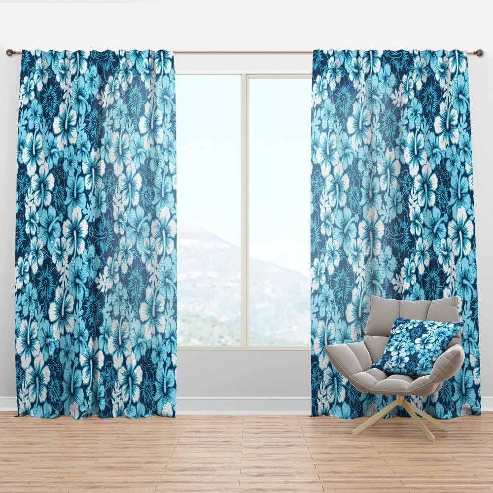 Designart CTN18944-52-63 63-Inches Blue Floral Room darkening Thermal lined Rod pocket Single curtain panel