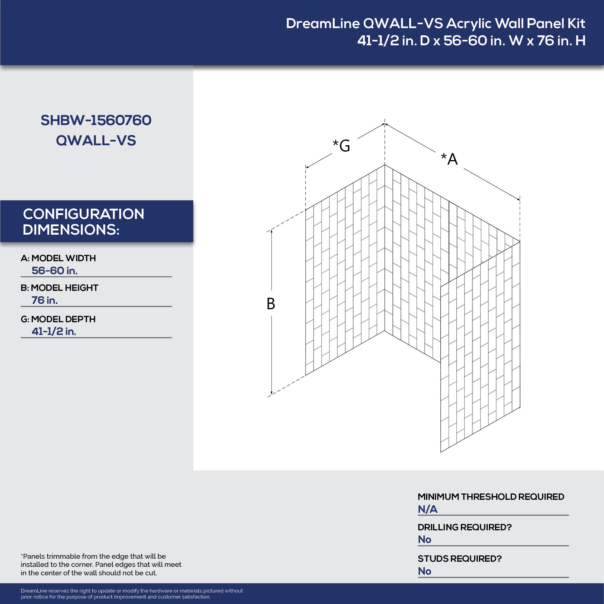 DreamLine SHBW-1560760-88 Shower-Wall-Surrounds - View #3