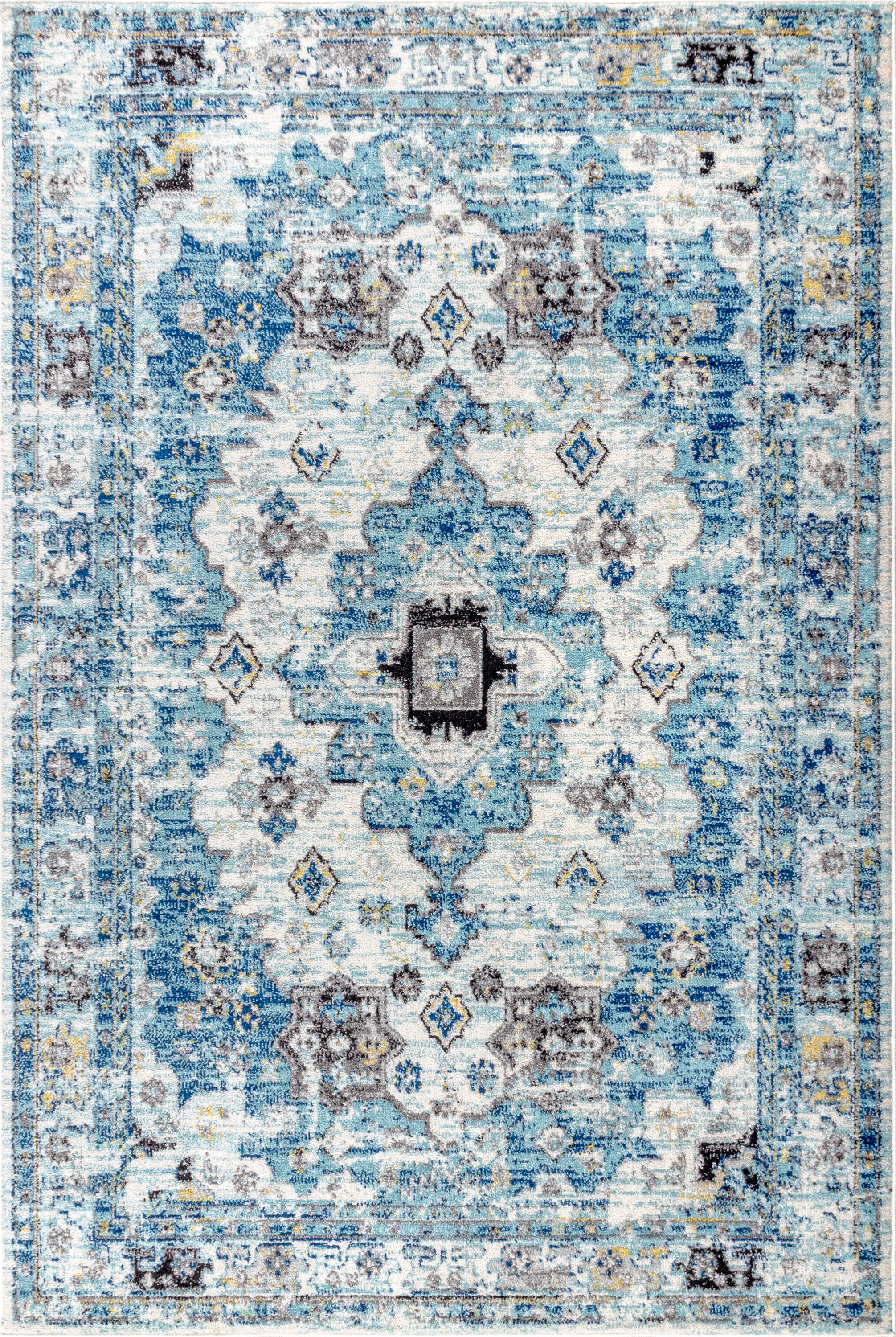 Modern Vintage Medallion Blue Synthetic 4' x 6' Area Rug