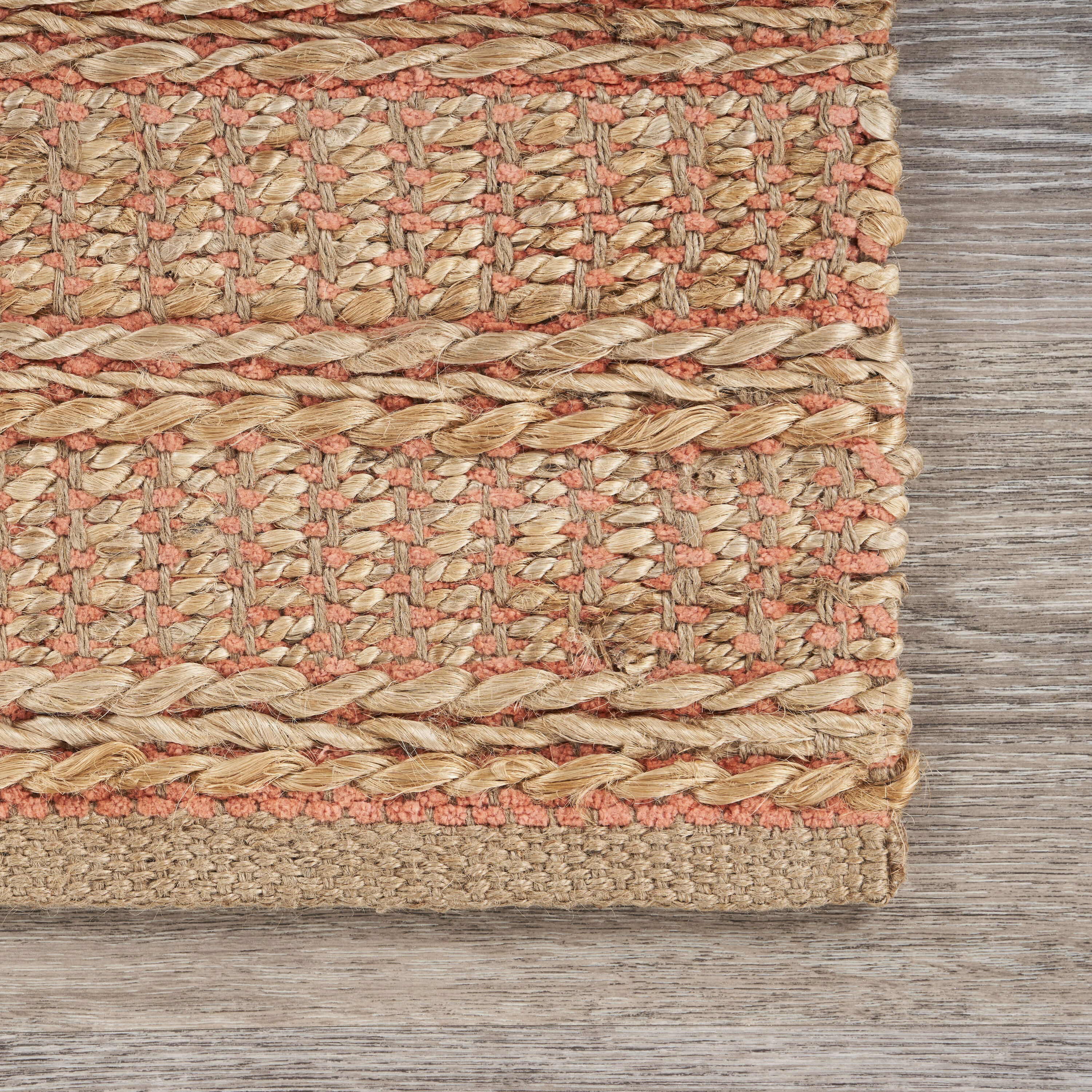 Handmade Tan and Coral Braided Jute Chenille Area Rug, 9' x 12'