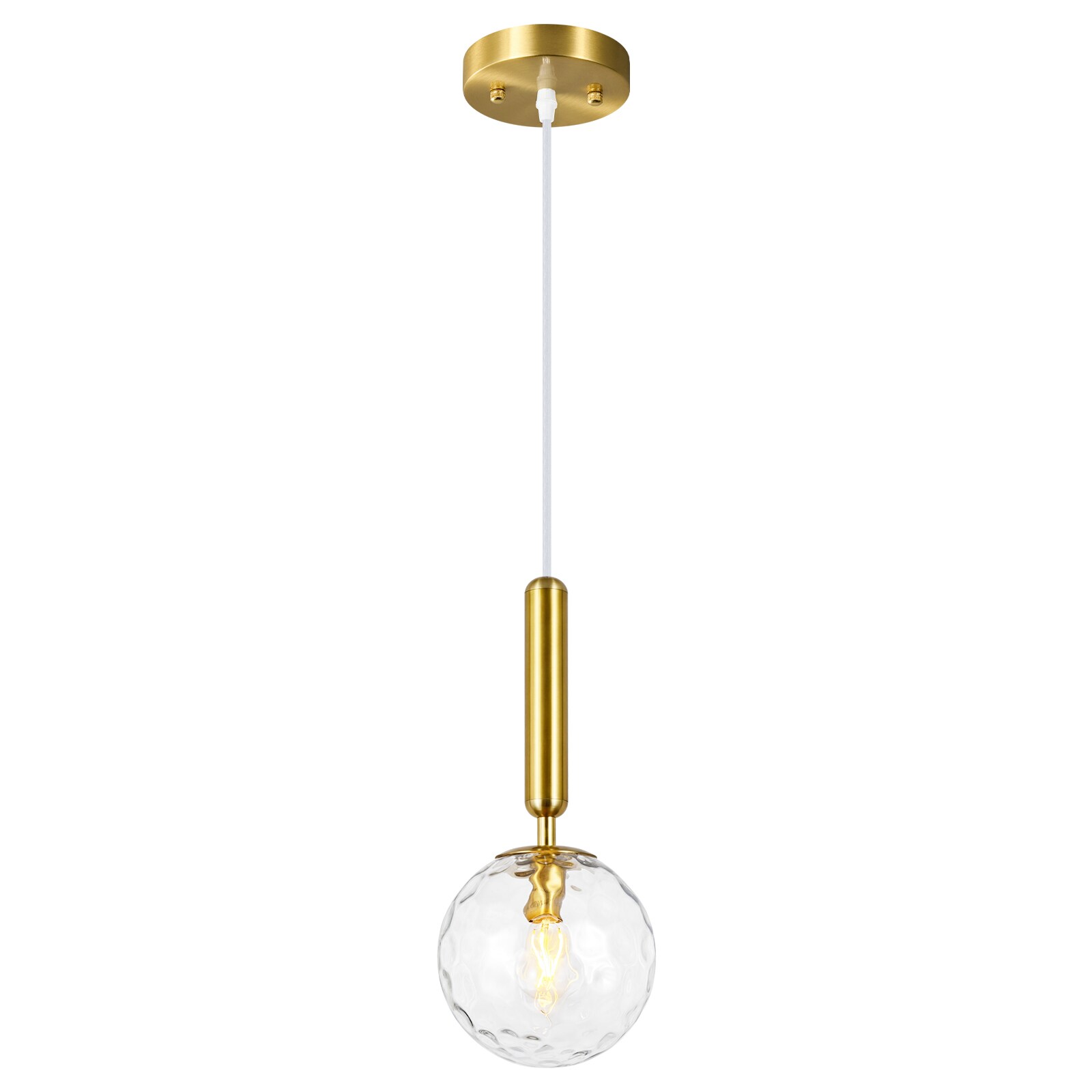 ZHLLMQ - Modern 5.9 in 1-Light Gold Hammered Clear Globe Glass Hardwired Adjustable Pendant Ligh...