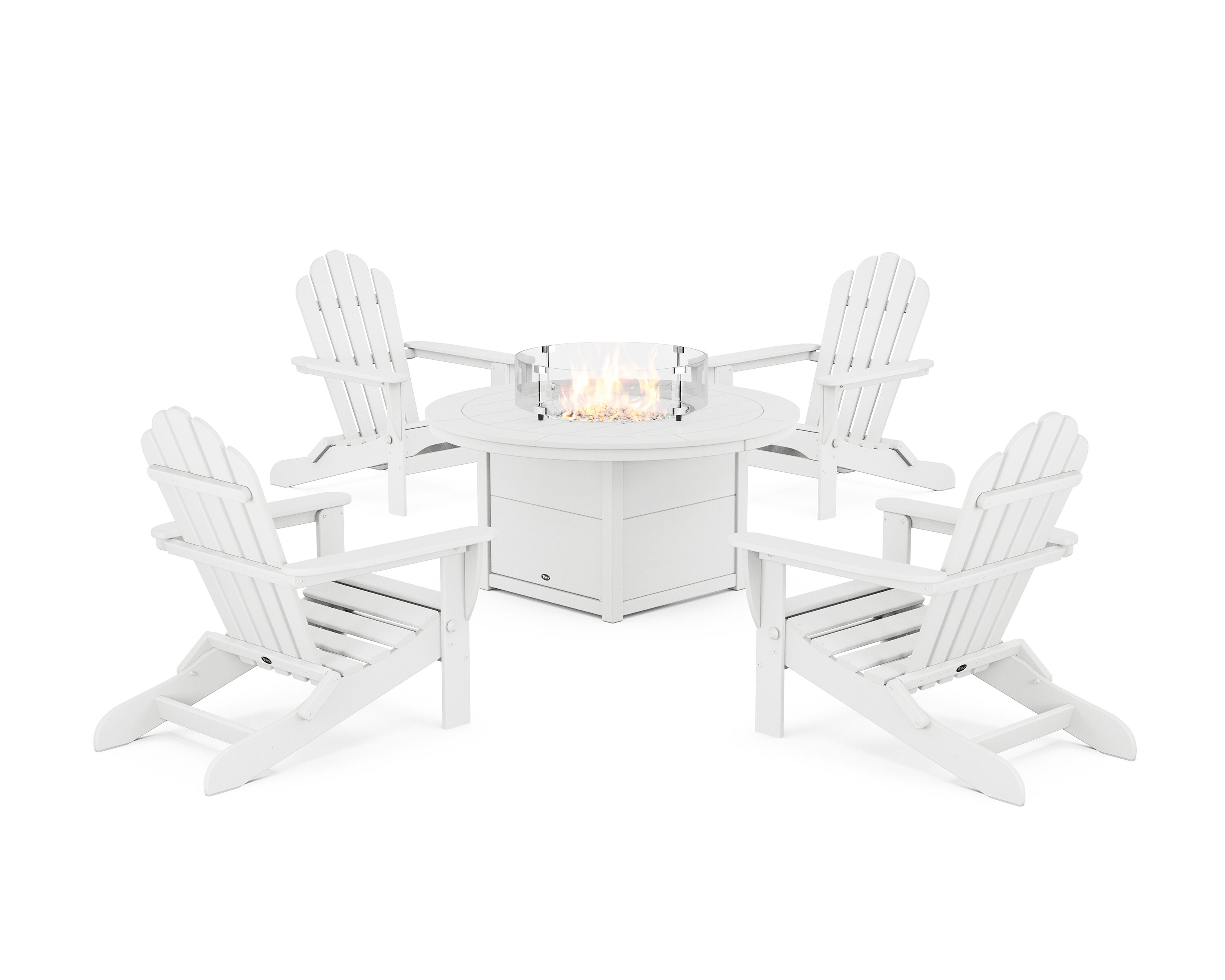 Classic White 5-Piece Folding Adirondack Conversation Set with Fire Pit Table