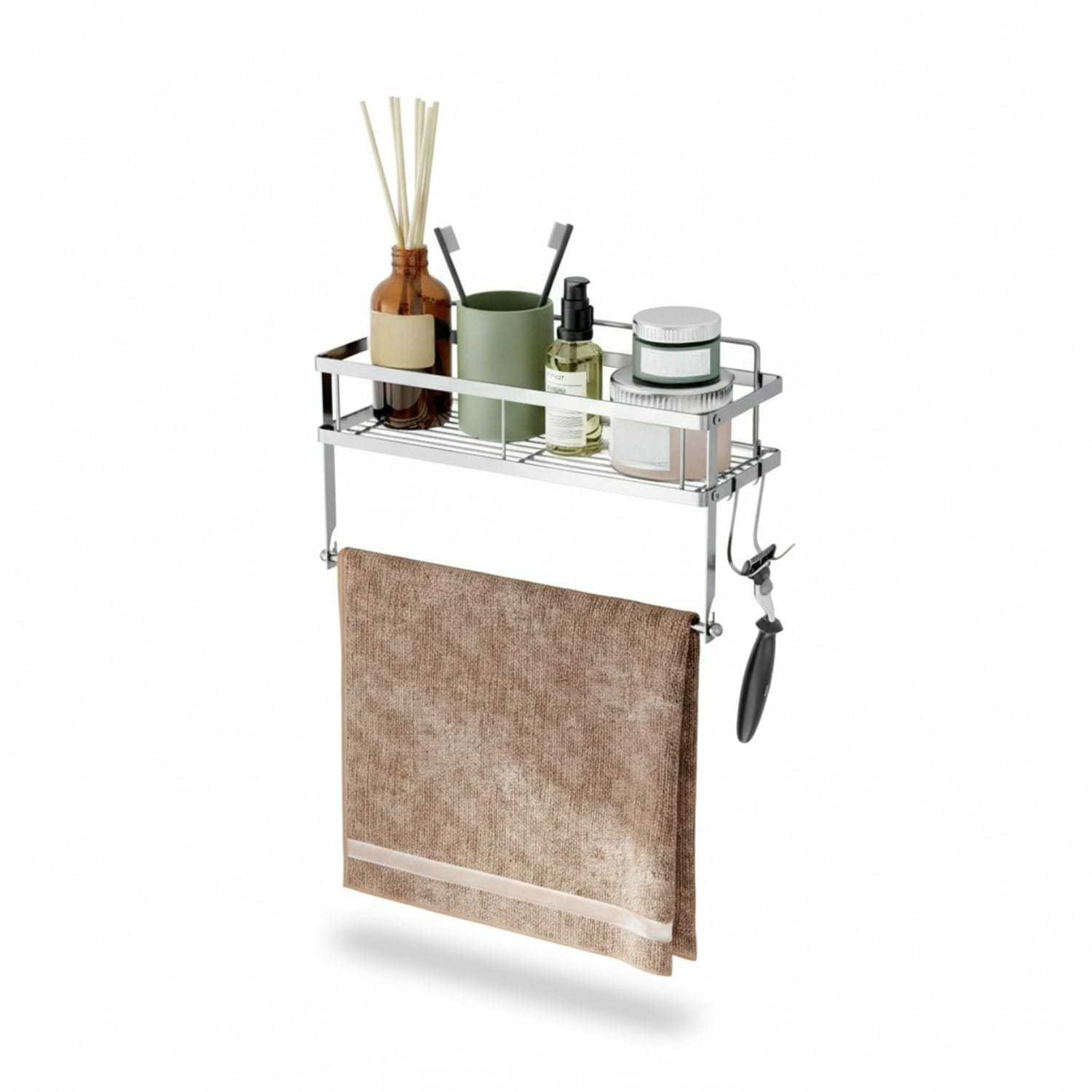 Paradigms Interiors 2 In 1 Paper Towel Holder With Shelf Storage Adhesive Wall Mount Stainless Steel 304 Brushed Nickel Finish For Kitchen Bathroom
