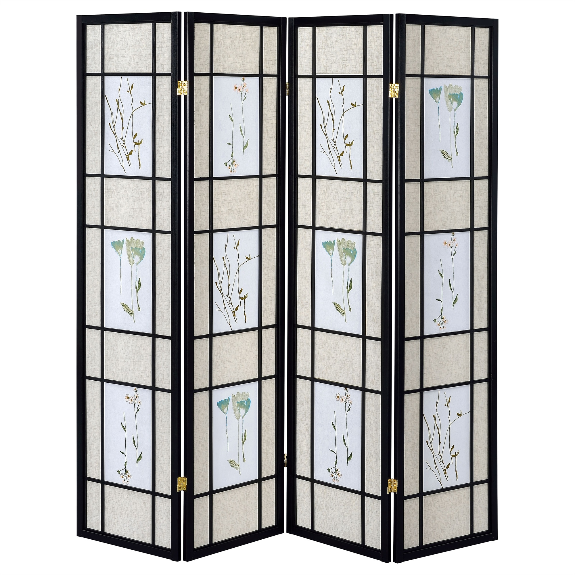 CESICIA - 4 -Panel Black Wood Folding Contemporary/Modern Style Room Divider