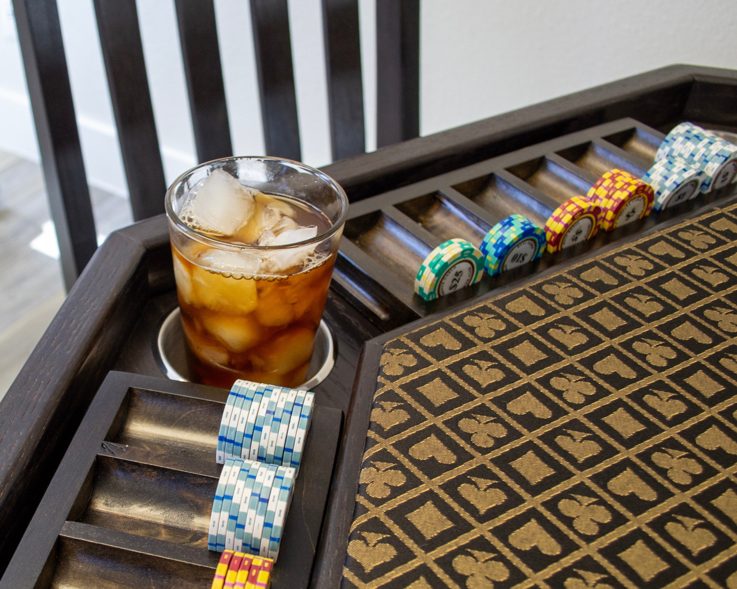 Mocha Oak 48'' Octagonal Poker Table with Cup Holders