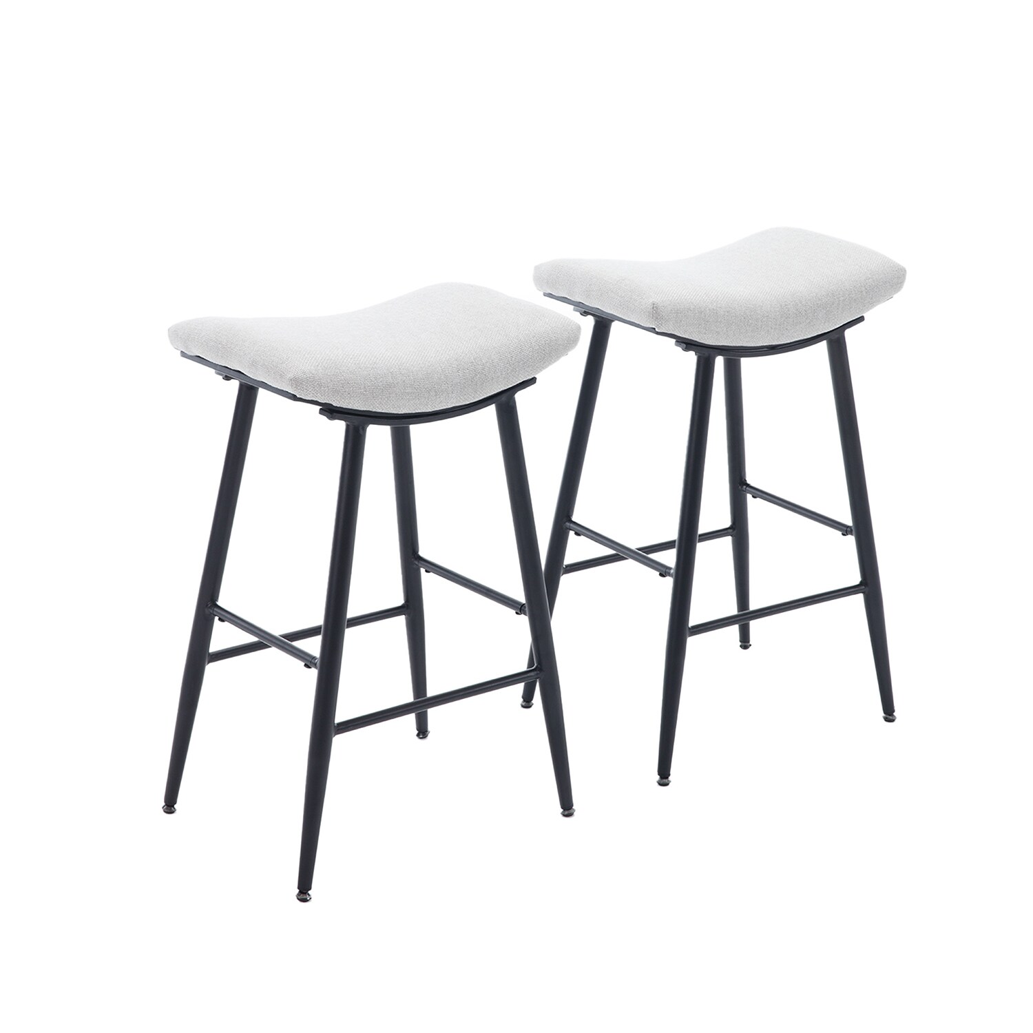 Set of 2 Beige 28-in H Bar height Saddle Seat Upholstered Metal Bar Stool in White | - Bybafun YA3700037