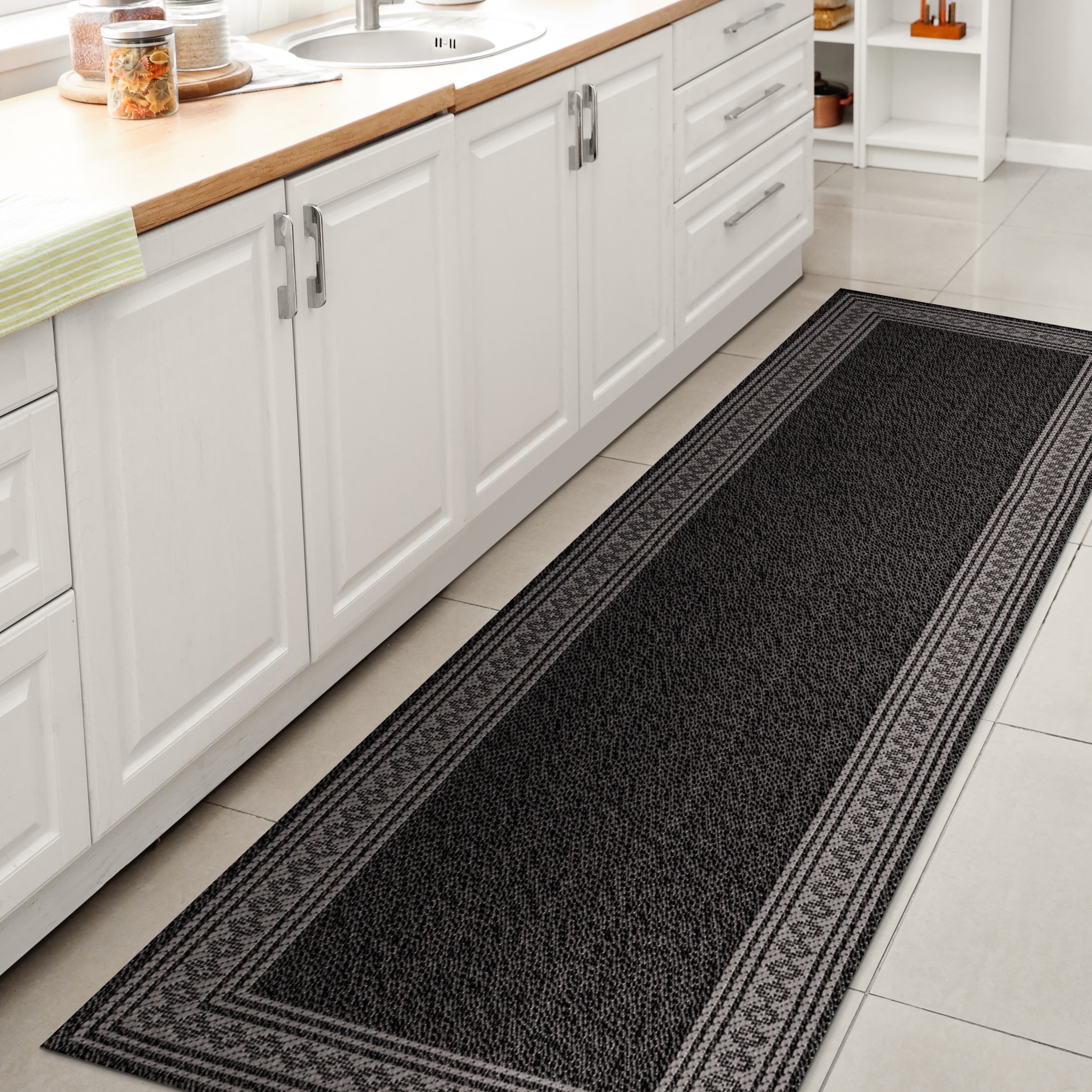 JONATHAN  Y SMB207G-28 Santa Monica Lucia Diamond 2 x 8 (ft) Loomed Polypropylene Black/Gray Rectangular Indoor/Outdoor Border Farmhouse/Cottage Runner rug