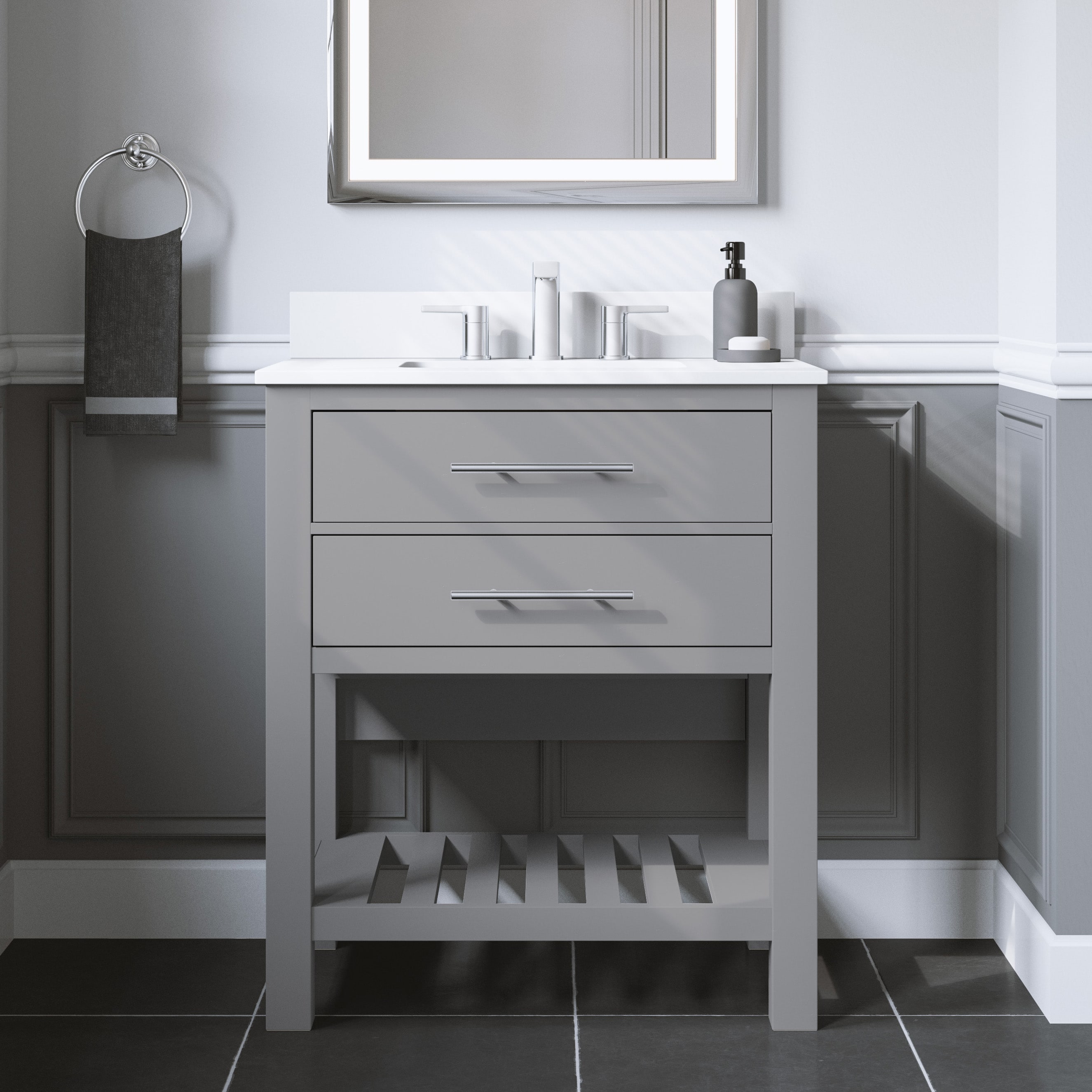 allen + roth Brookview 36-in Slate Blue Undermount Single Sink Bathroom  Vanity with Carrara Engineered Marble Top at