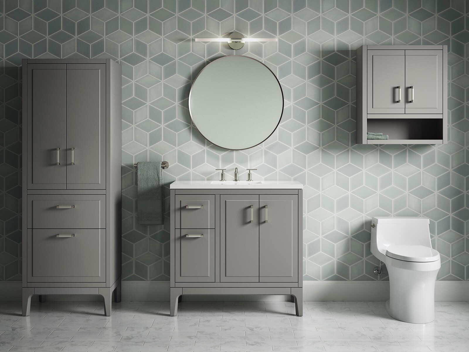 KOHLER Seer 24in x 28in x 10in Mohair Grey Soft Close Bathroom Wall
