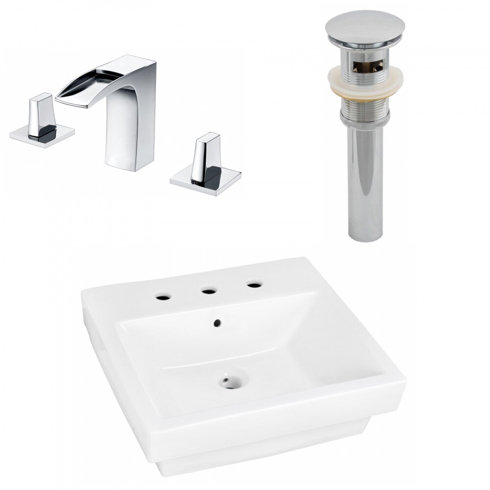 American Imaginations AI-26440 White Ceramic Drop-In or Undermount Rectangular Modern Bathroom Sink with Faucet and Overflow Drain Included (18.5-in x 20.5-in)