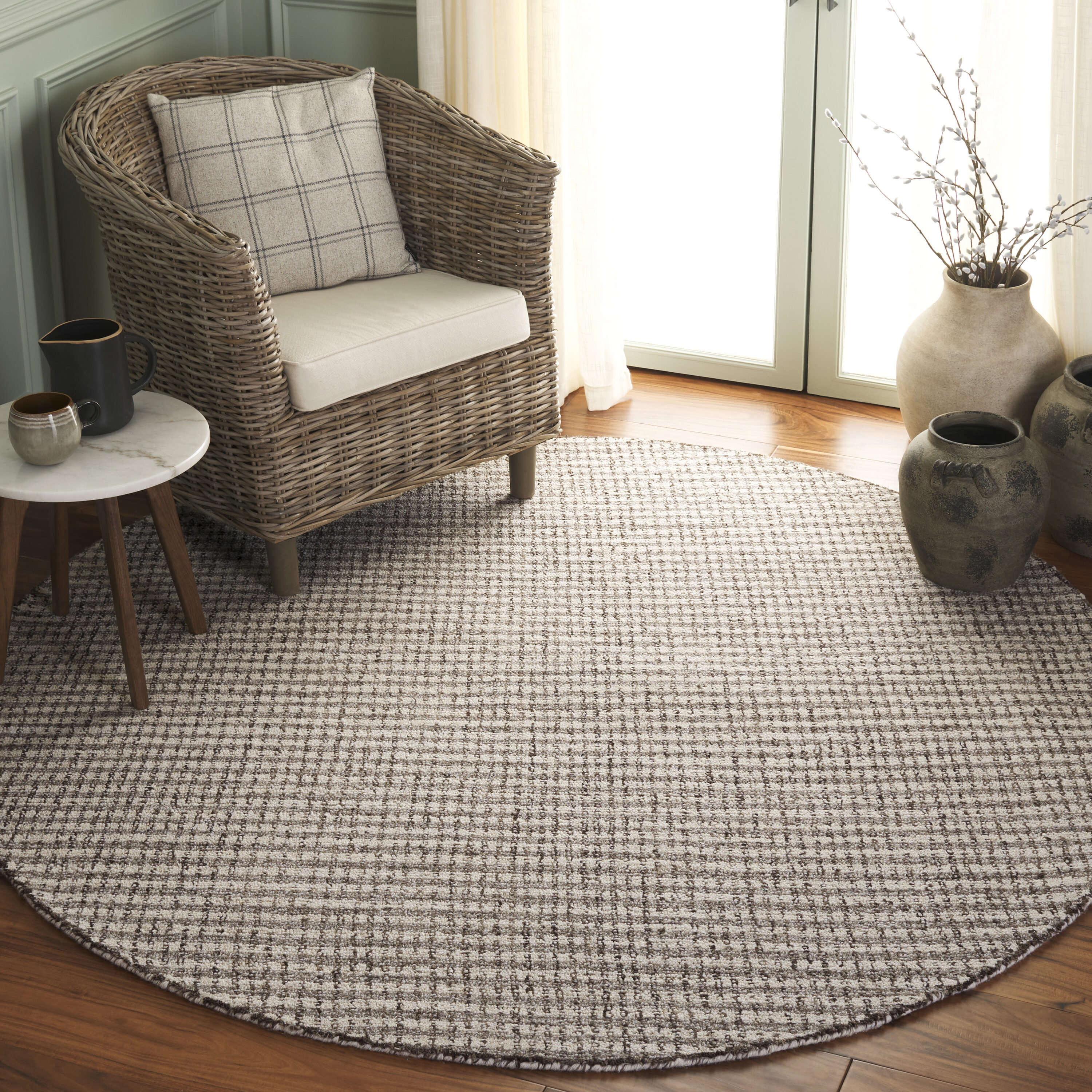  Abstract 256 Beige/Gray Contemporary 6ft x 6ft Round Rug