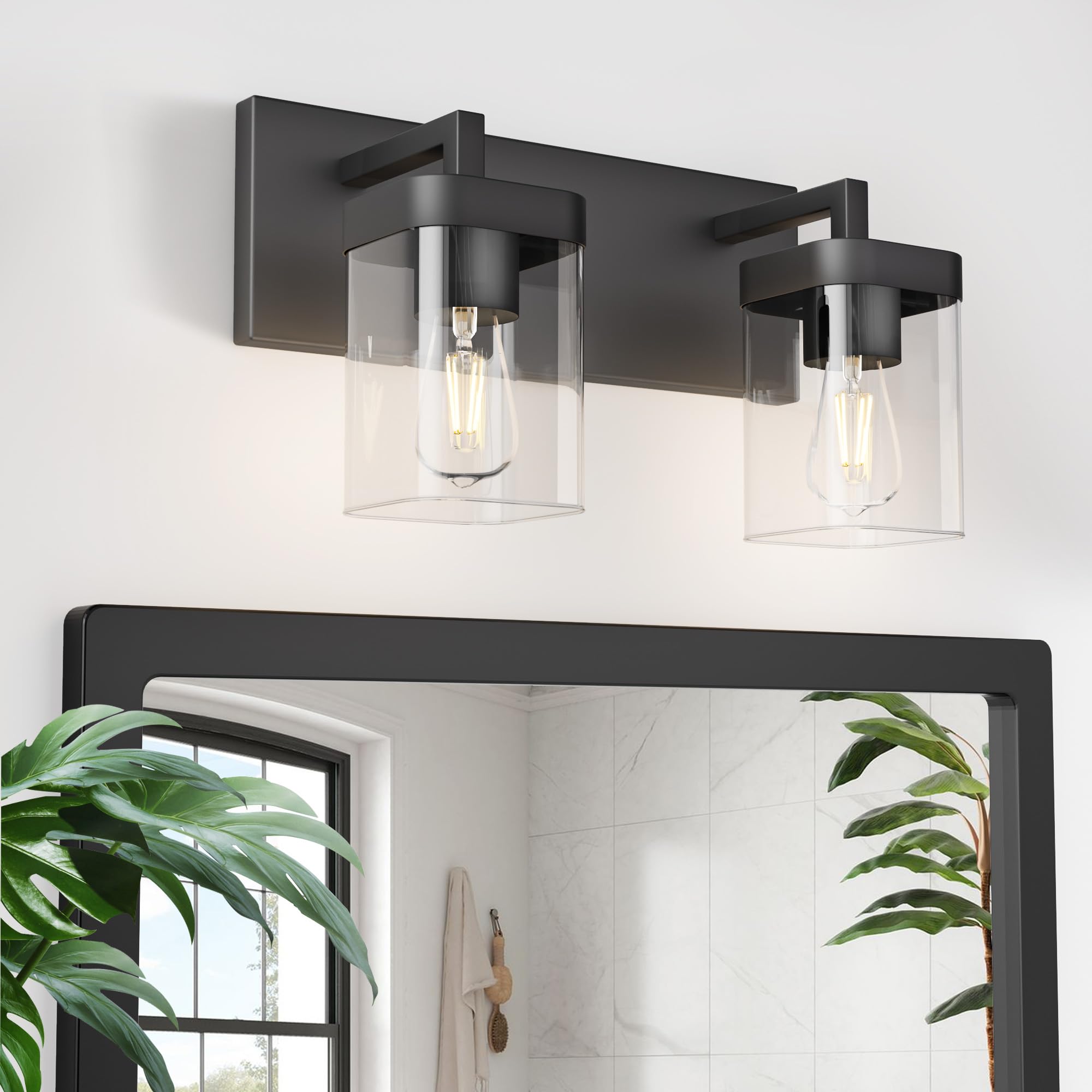 Ahfiwaso  Bathroom Vanity Light Square Design Two Lights Matte Black Wall Sconce for Bathroom Bedroom Living Room durable home and garden