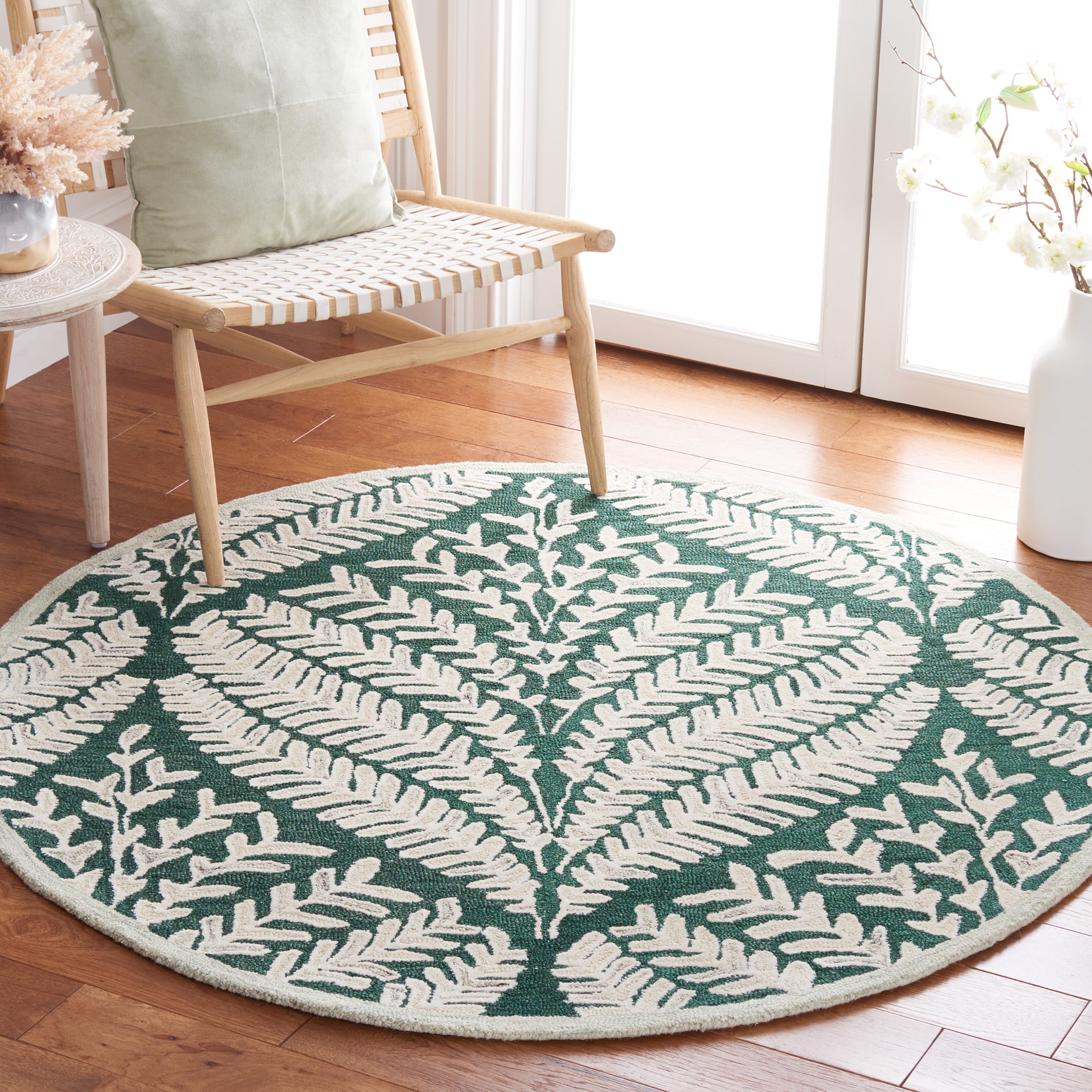  Capri 208 Dark Green/Ivory Contemporary 5ft x 5ft Round Rug