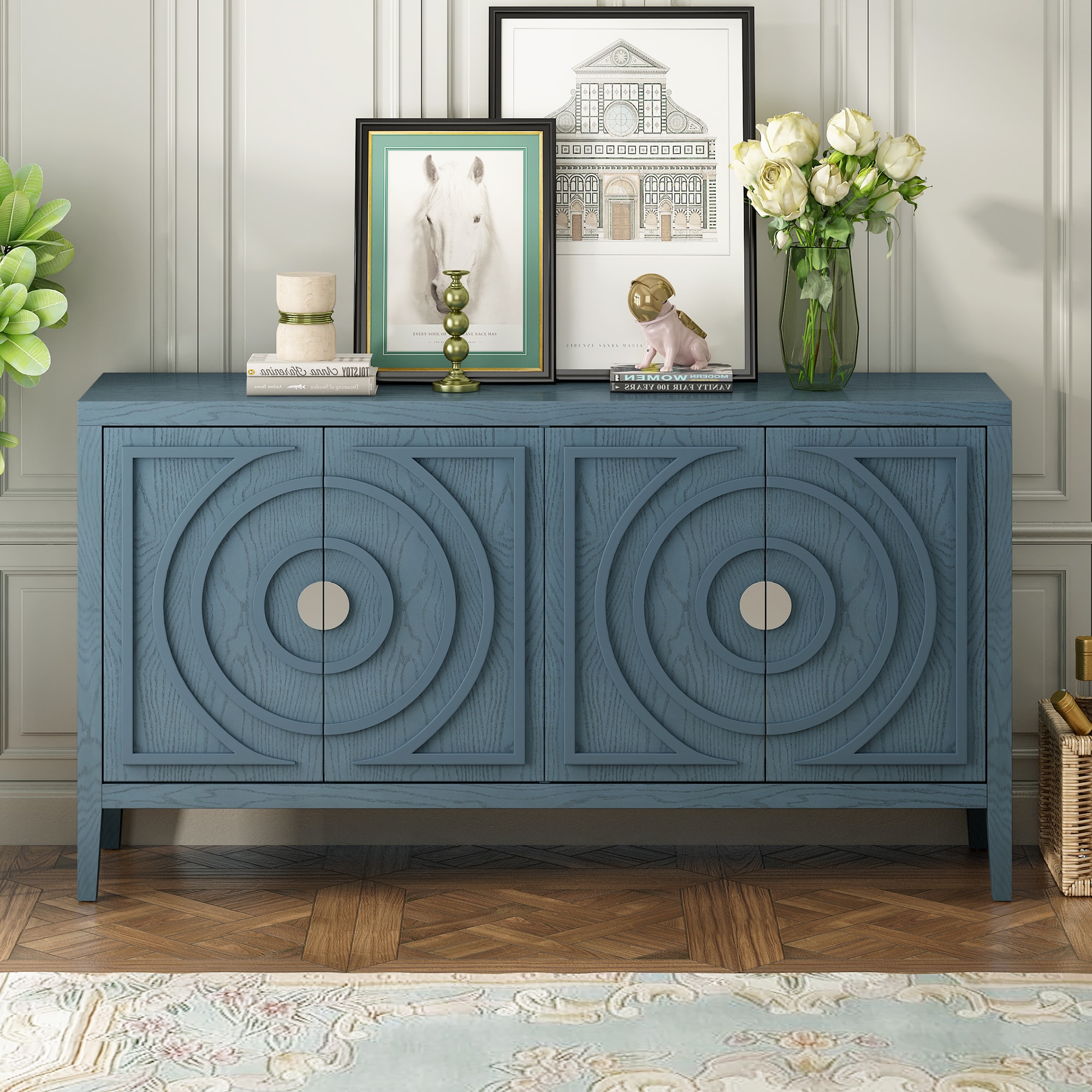 JIMSMAISON JMTRSB17AB Contemporary/Modern Blue Rubberwood Sideboard