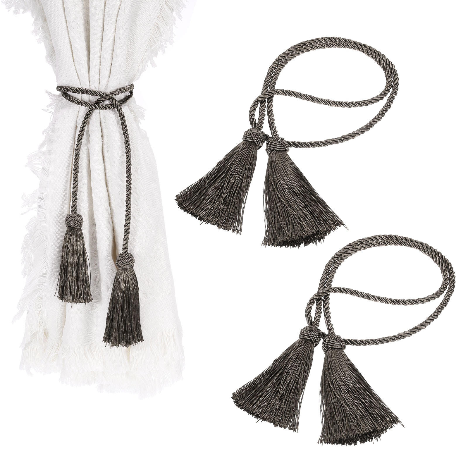 Unique Bargains - 4Pcs Tassel Curtain Tiebacks Curtain Holdbacks with Tassel Handmade Braided Dec...