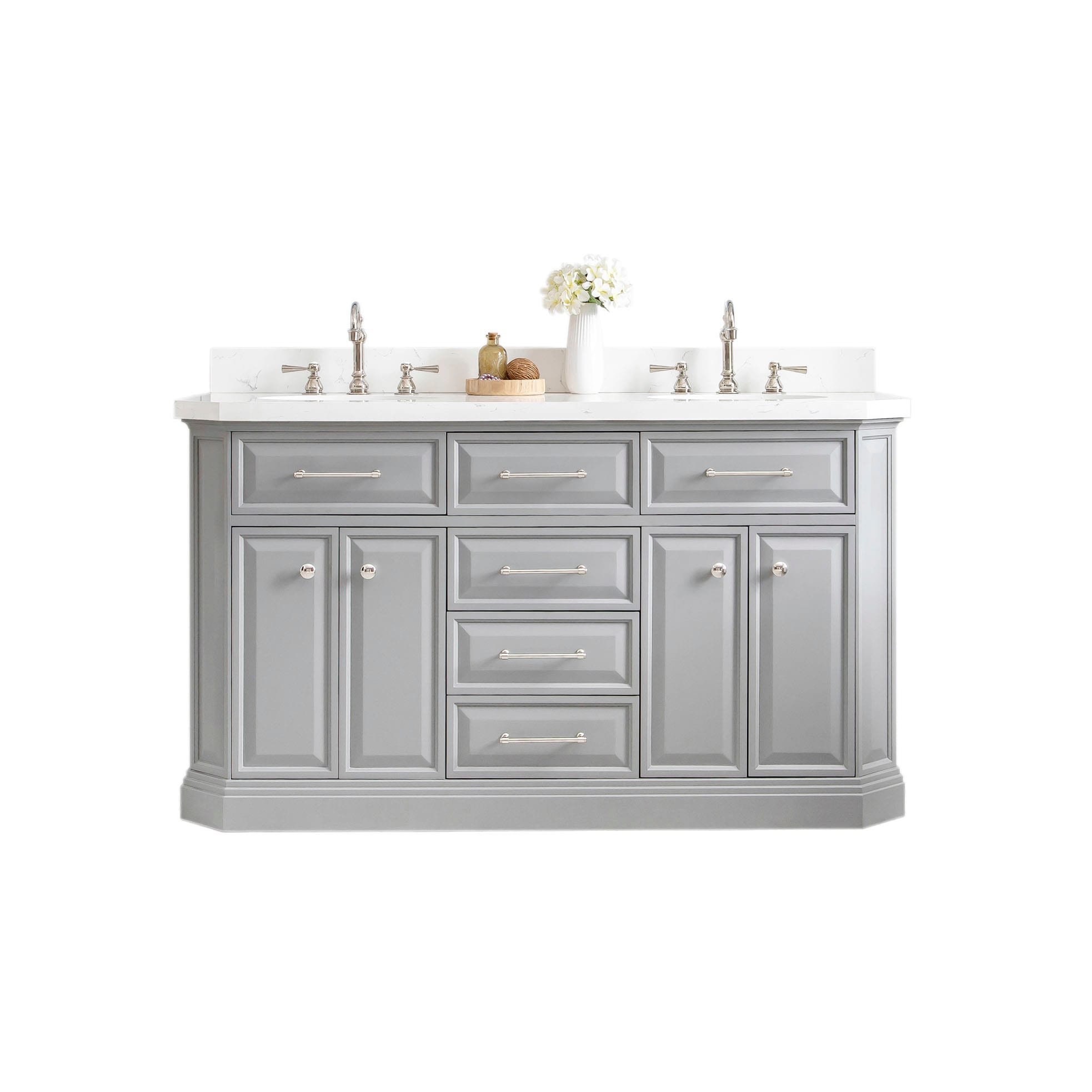 Water Creation PA60C-0513CG Palace 60-in Cashmere Grey Undermount Double sink Bathroom Vanity with Quartz Quartz Top (Faucet Included)
