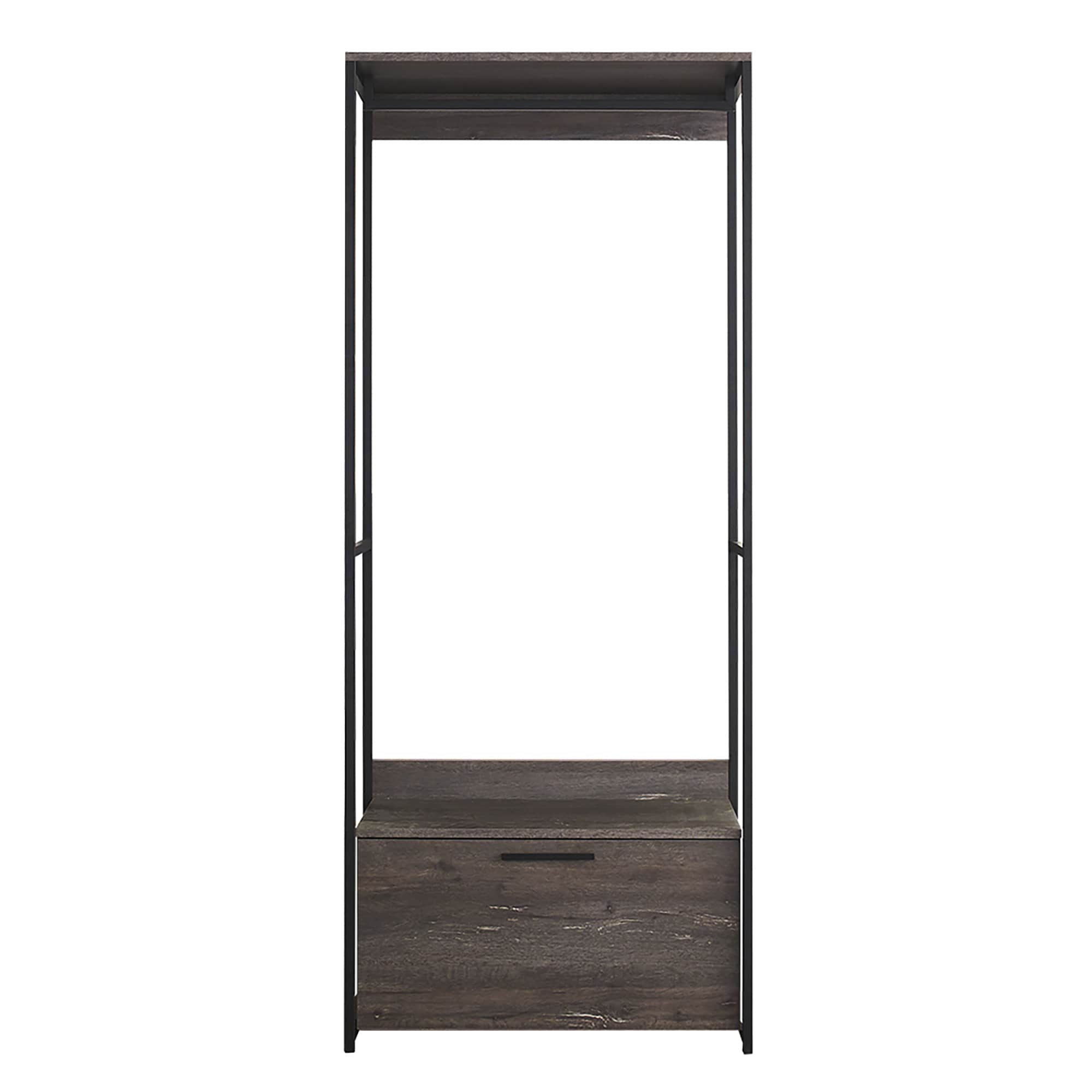 LOVMOR SF-R-B040S00026 Monica Wood and Metal Walk-in Closet with One Drawer in Rustic Gray