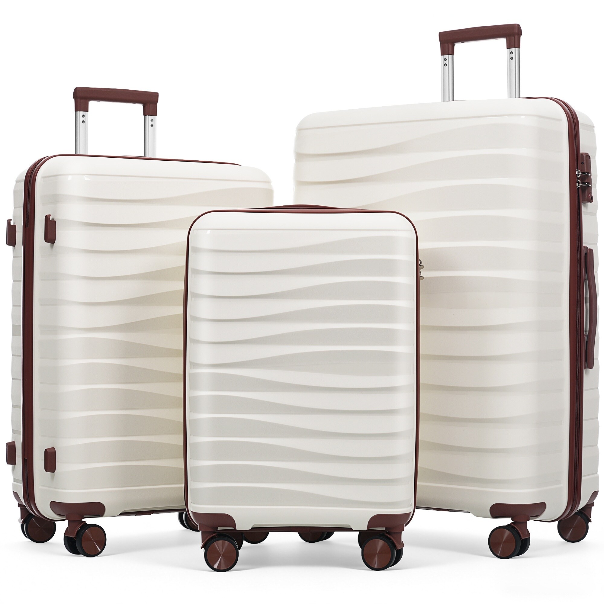 LIVACA 20 inch x 24 inch x 28 inch Ivory ABS Premium PP Travel Luggage Set with TSA Lock and 360 Degree Spinner Wheels
