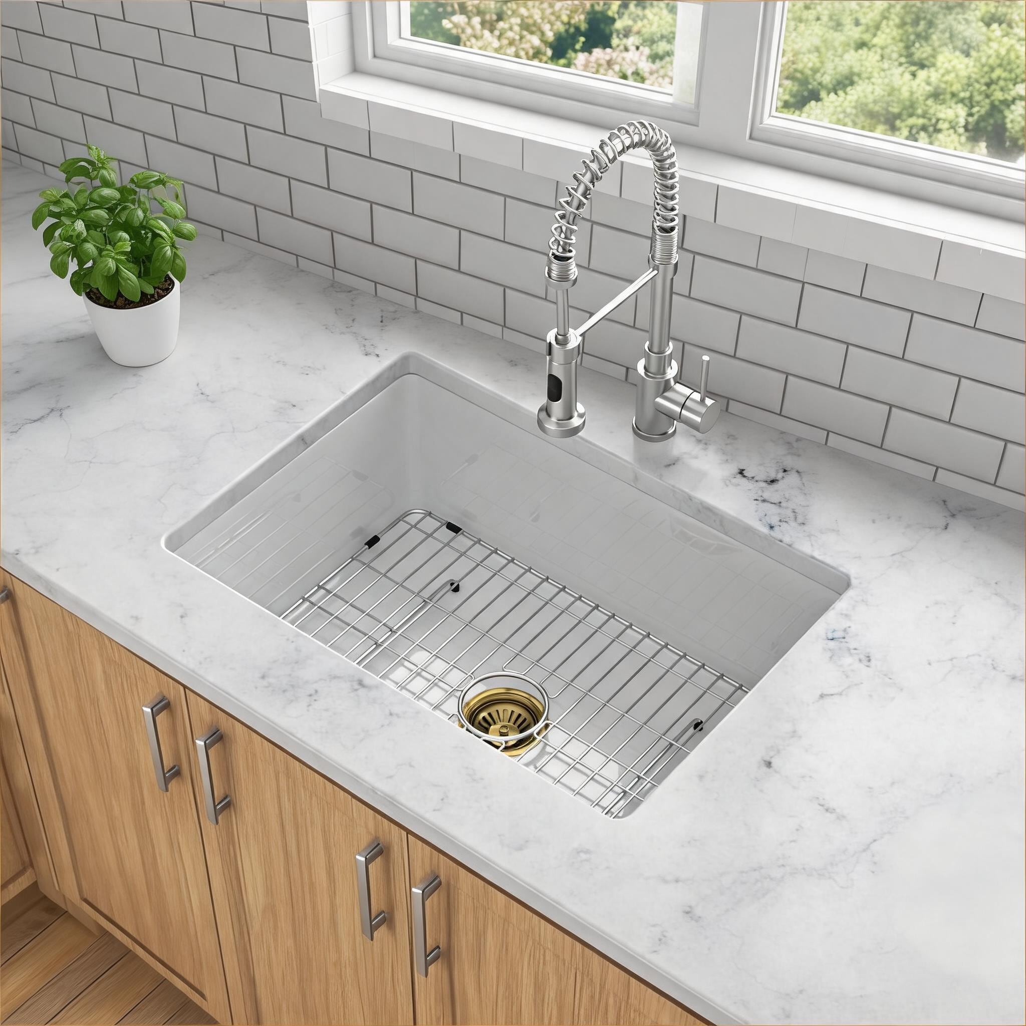 Watnature Kitchen Use Dual Mount Deep Single Bowl Fireclay Kitchen Sink 27 times 19 times 10 inch crisp white ceramic #CRK6SMDJ57H2