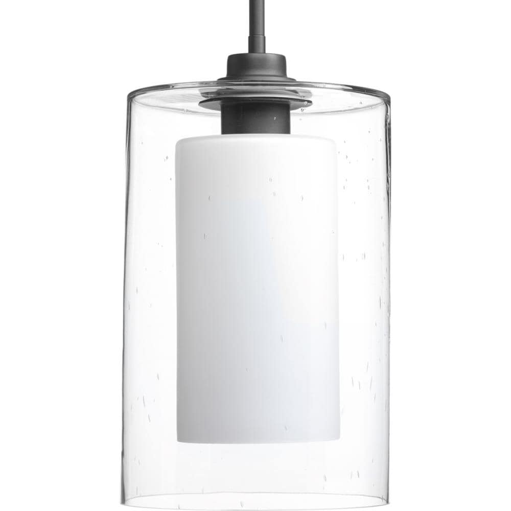 Progress Lighting P500019-143 Double Glass Graphite Modern/Contemporary Seeded Glass Cylinder Led Outdoor Hanging Pendant Light