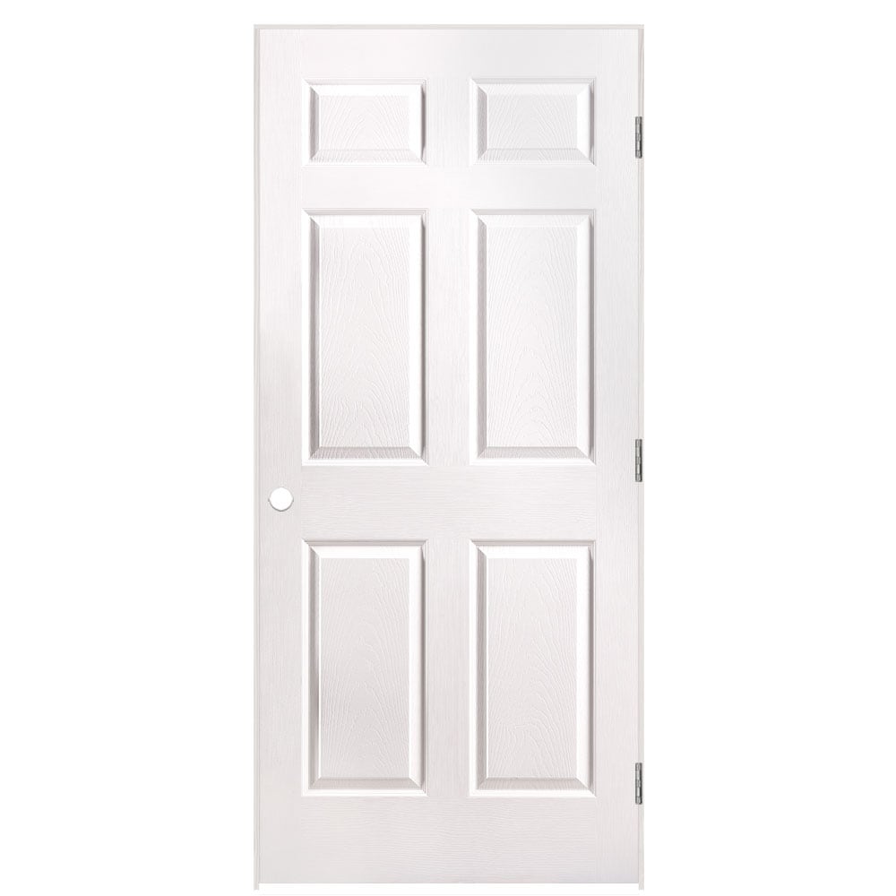 Masonite 1316825 36-in x 80-in Primed Solid core 6-panel Right hand Textured Primed Molded composite Flat Jamb Single Prehung Interior Door