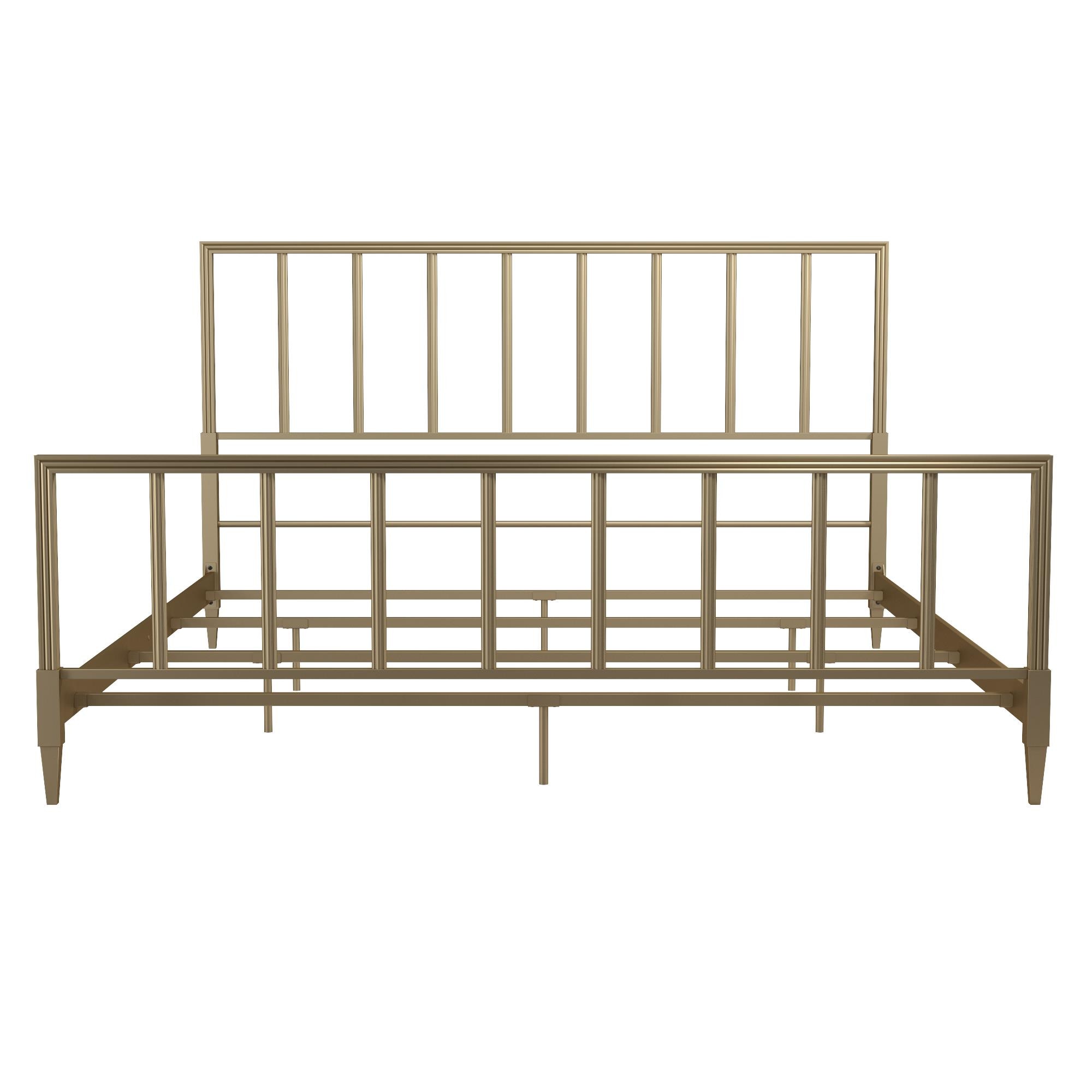 Blair King Size Golden Brass Metal Bed with Engraved Headboard