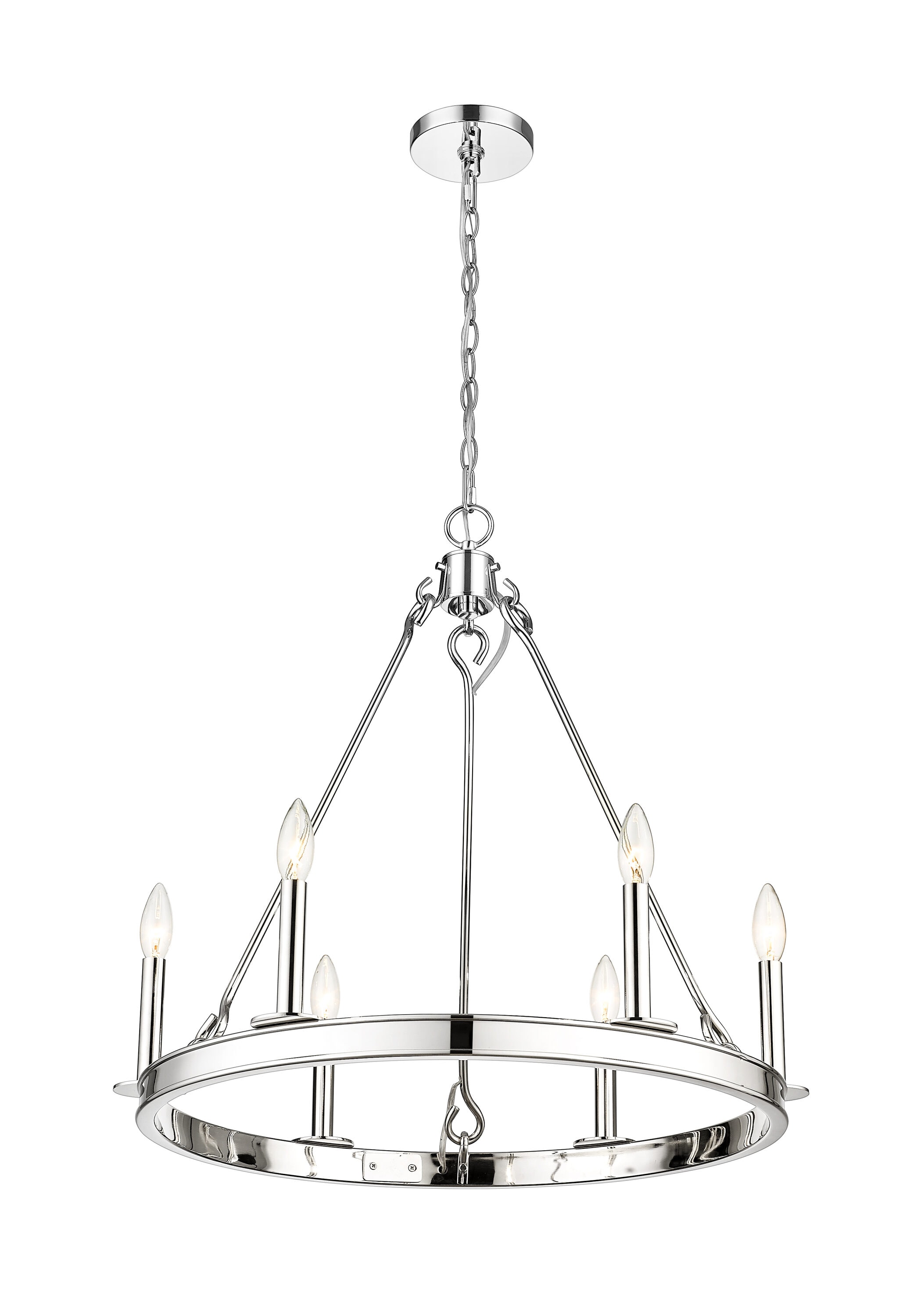 Polished Nickel 6-Light Candle Chandelier with Round Frame