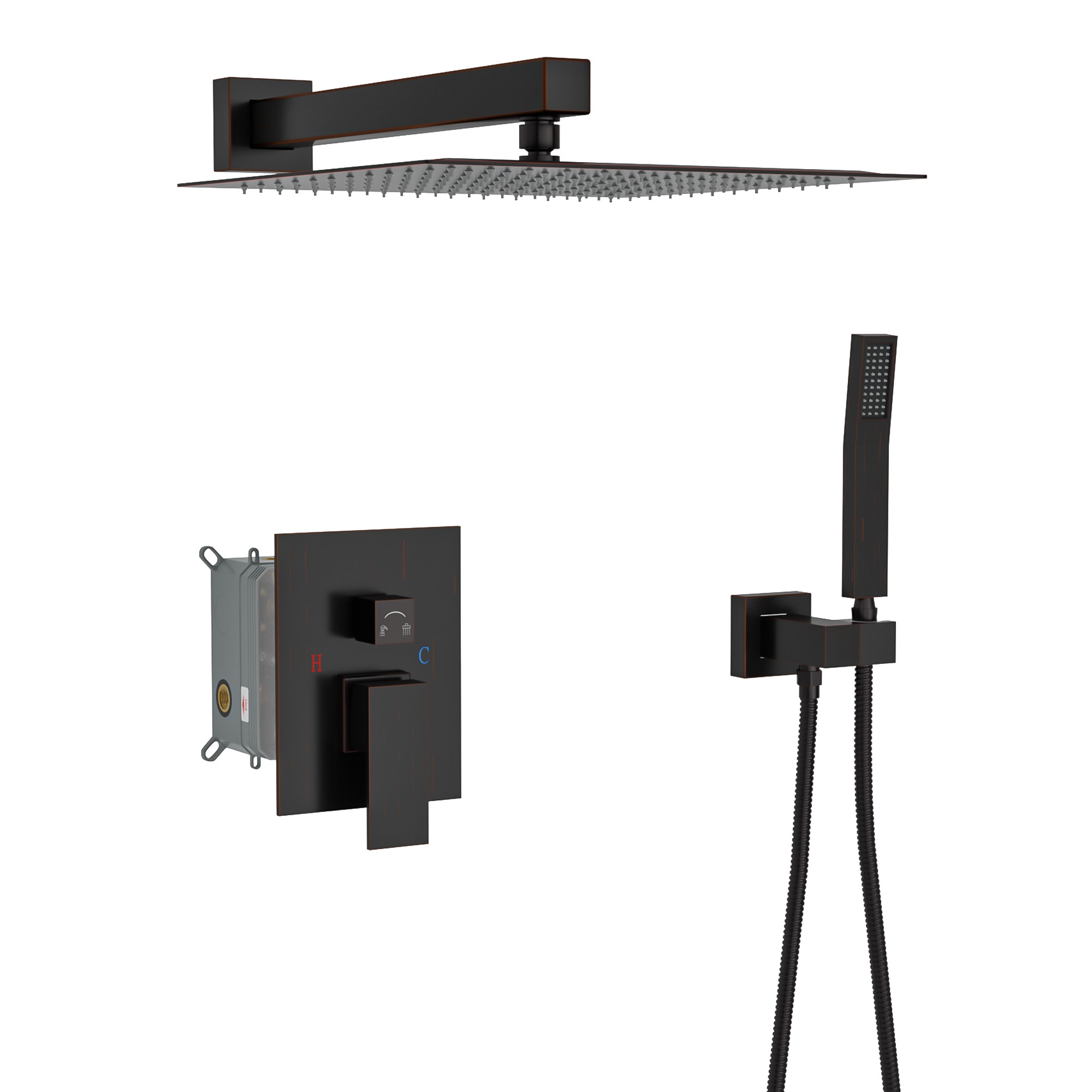 LOVMOR - Shower System Oil-Rubbed Bronze Stainless Steel Wall Mounted 12 inch Square Shower Fauc...