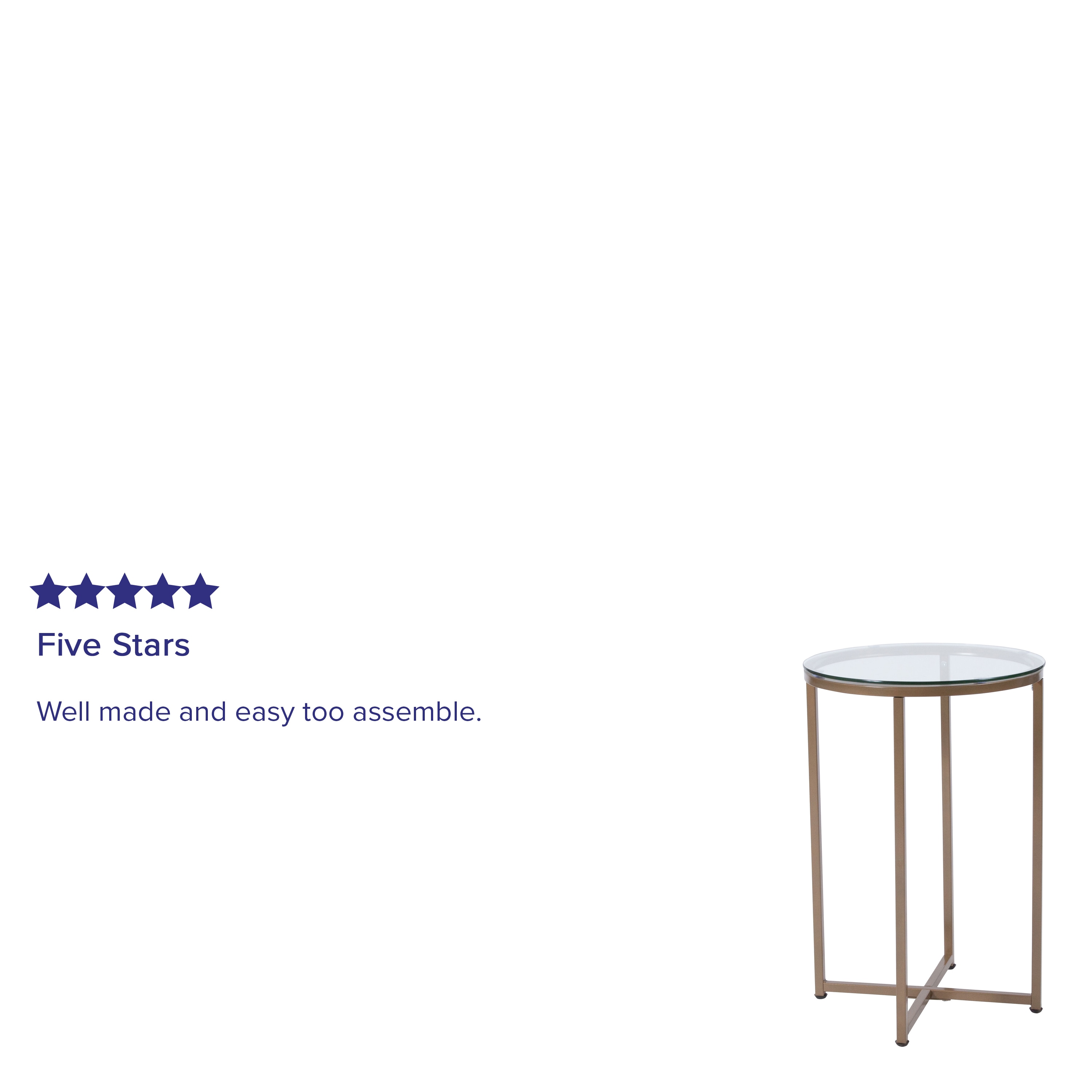 Elegant Round Glass Top End Table with Brushed Gold Crisscross Base