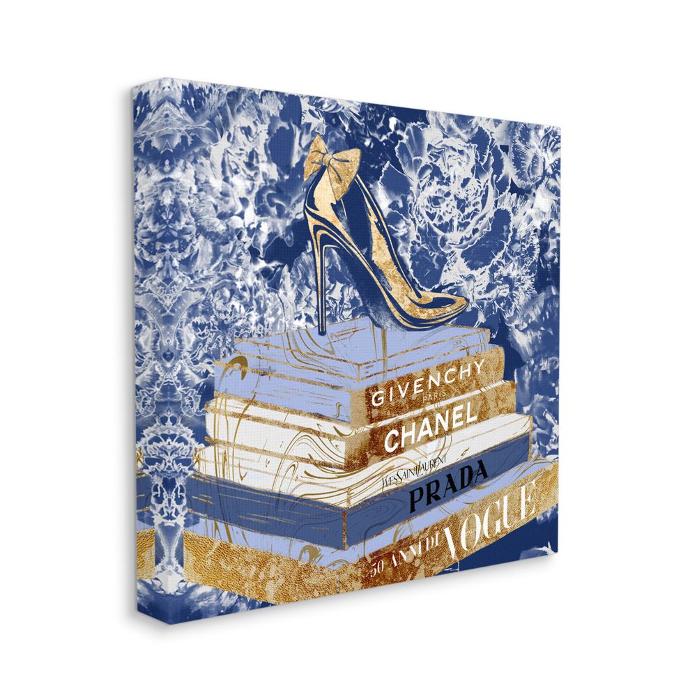 Stupell Industries Designer Glitz Heel on Books Fashion Glam Blue Canvas Wall Art Design by Ziwei Li, 30 x 30