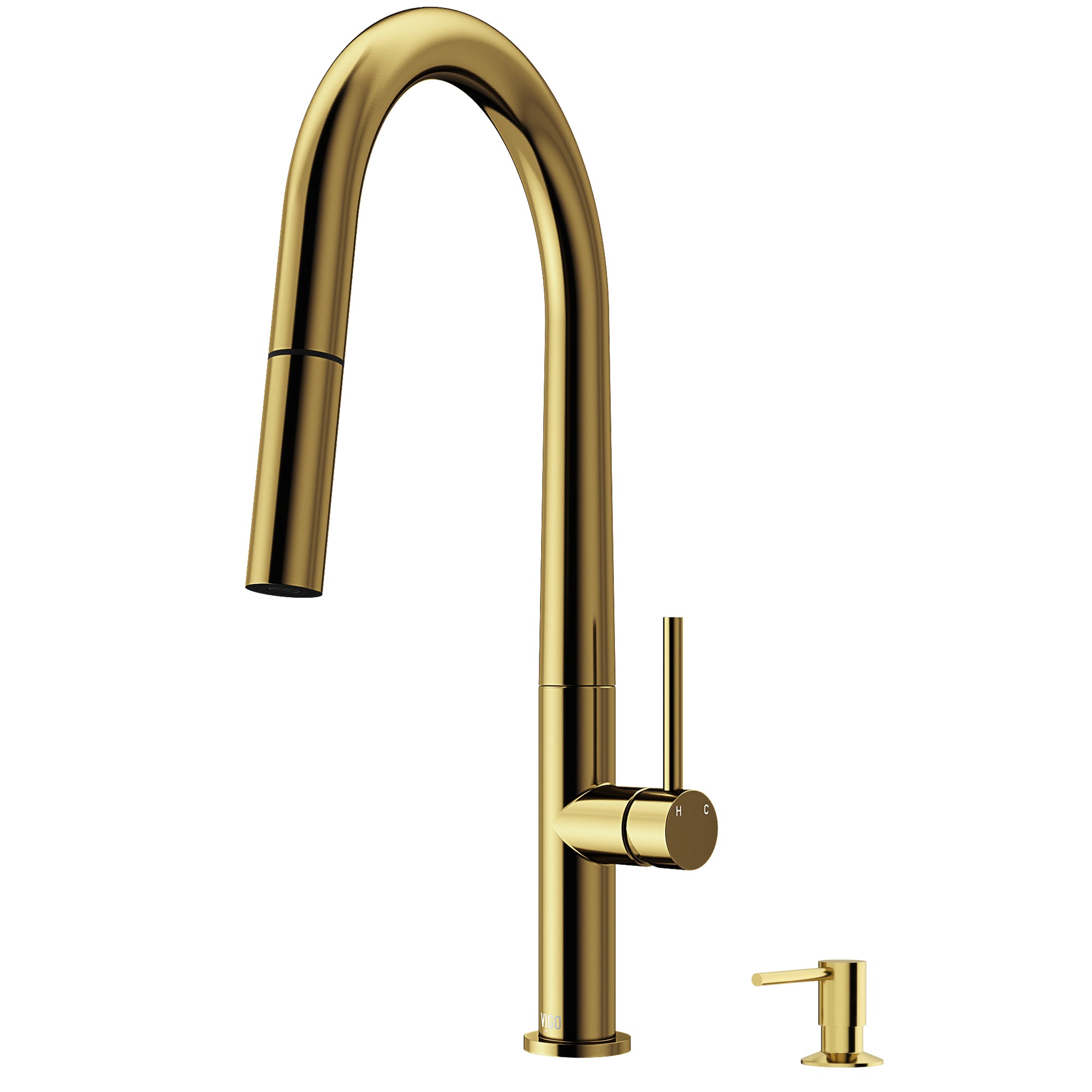 VIGO VG02029MGK6 Greenwich Matte Brushed Gold Single Handle Deck-mount Pull-down Kitchen Faucet with Sprayer (Soap Dispenser Included)