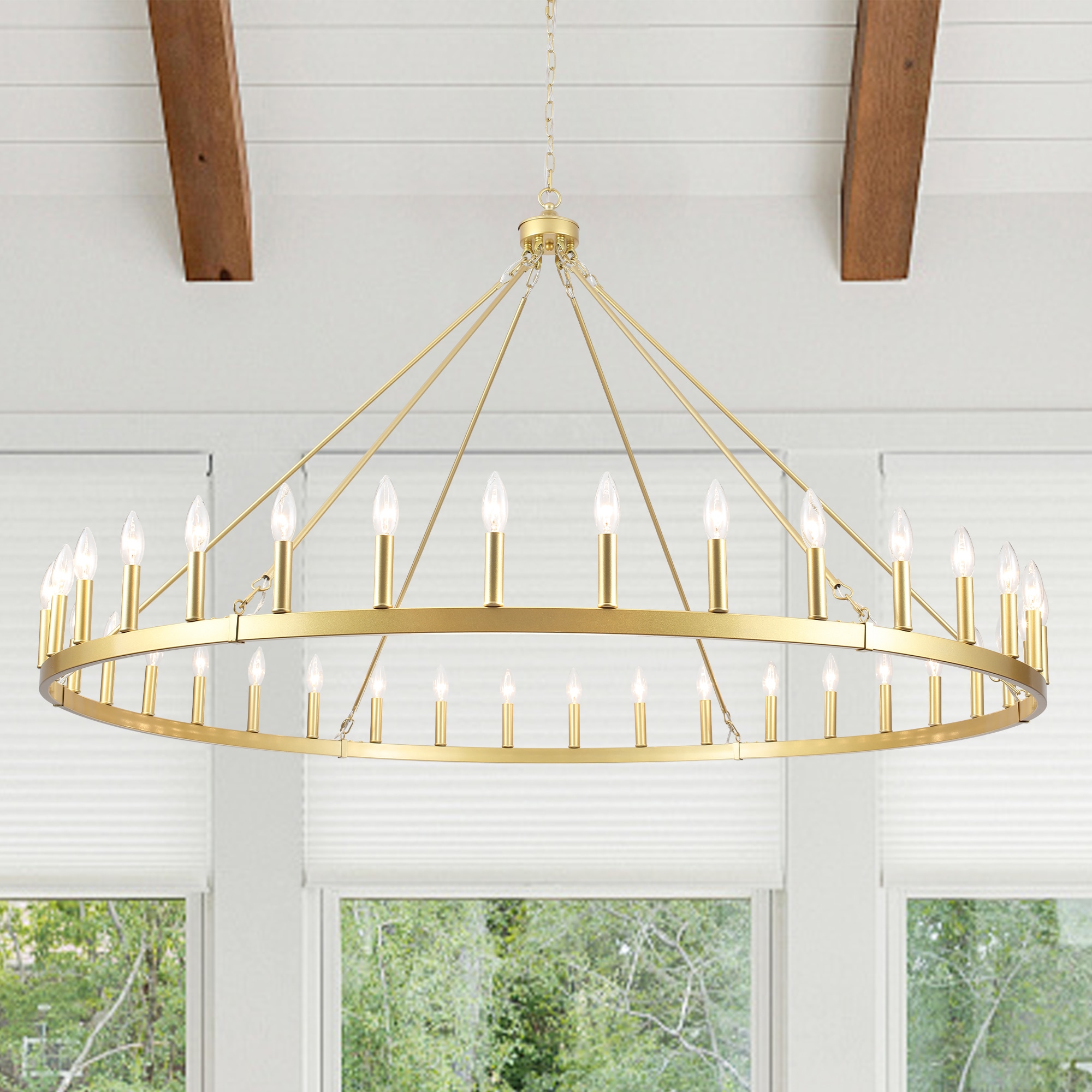 HLJYNJM 60 Inch 36-Light Large Black Wagon Wheel Chandelier Round Industrial Farmhouse Ceiling Light Fixture