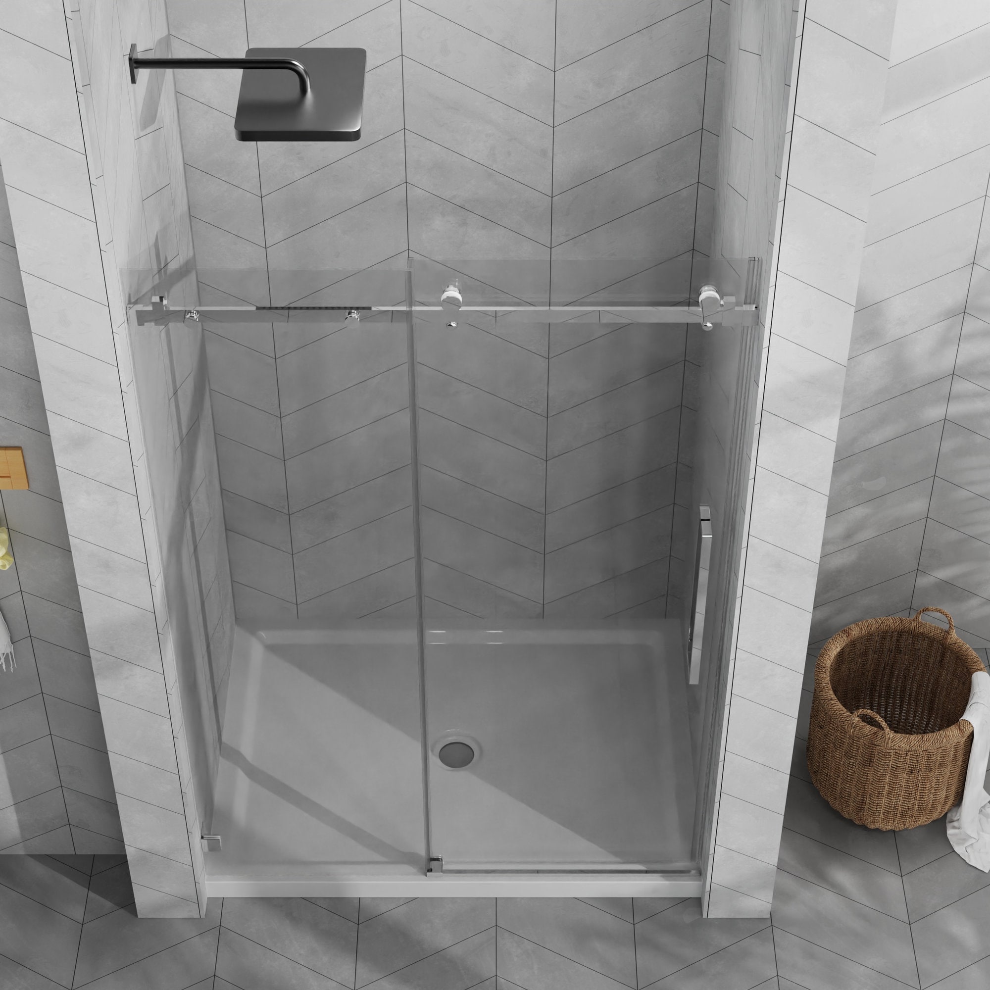 Misopily 48 x 72 Frameless Sliding Shower Door Combo with 48 x 32 White Acrylic Shower Base 6mm Tempered Glass Chrome Hardware #LMS0317S80