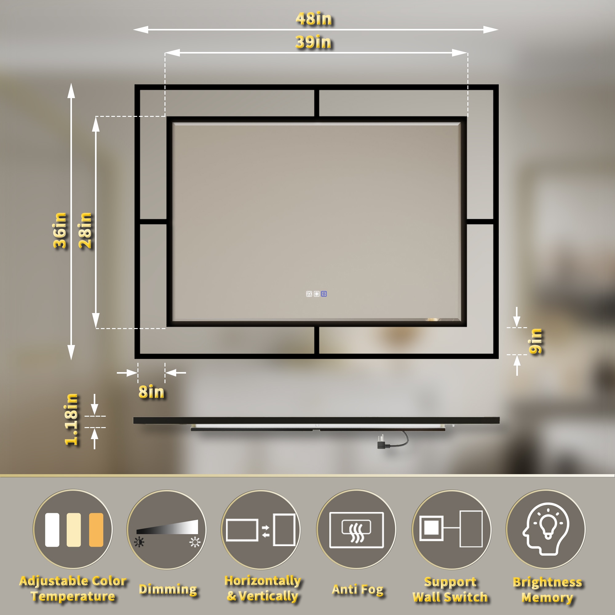 ExBrite EXBM4836V10MBX Framed-Bath-Mirrors - View #2